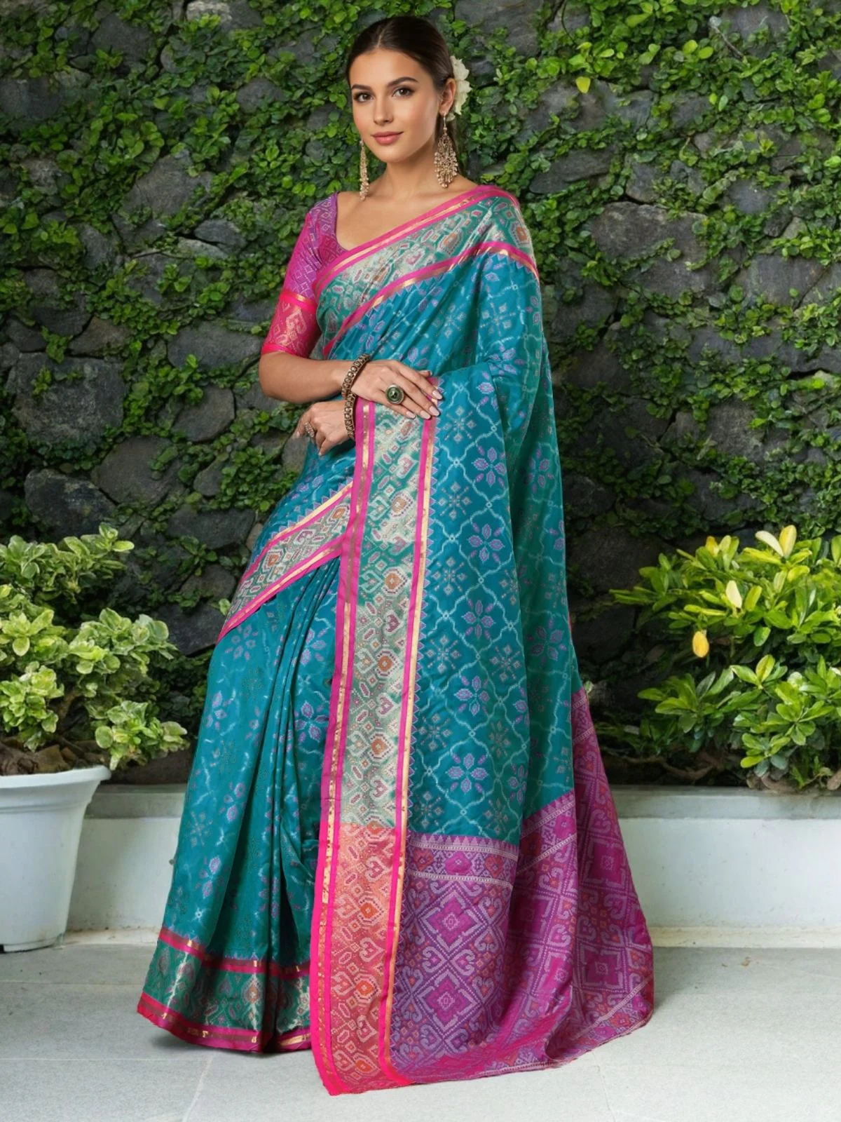 Odette Sky Blue Silk Woven Saree For Women - Image 3
