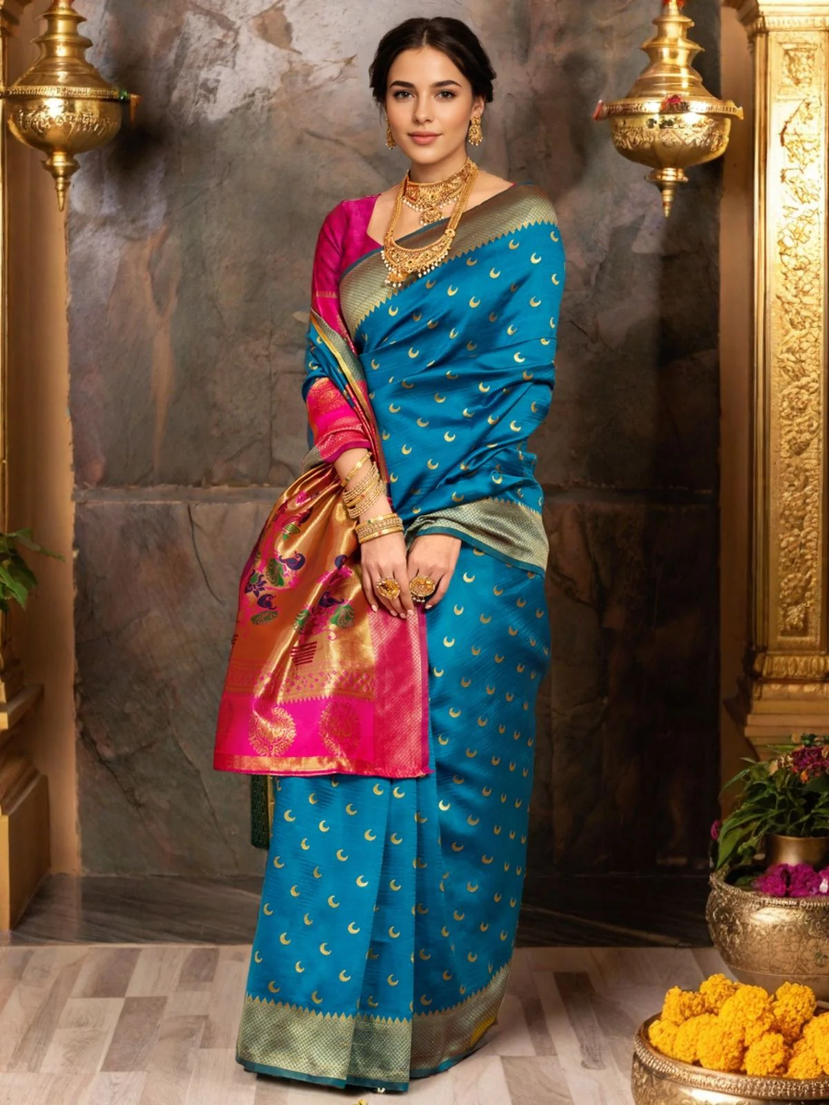 Odette Sky Blue Silk Woven Saree For Women - Image 3