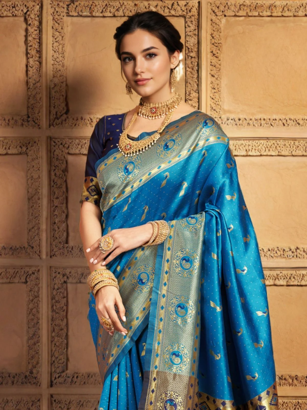 Odette Sky Blue Silk Woven Saree For Women - Image 4