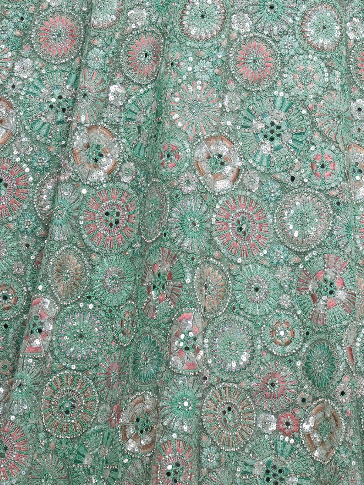 Odette Sky Blue Soft Net Embroidered Semi Stitched Lehenga With Unstitched Blouse For Women - Image 5