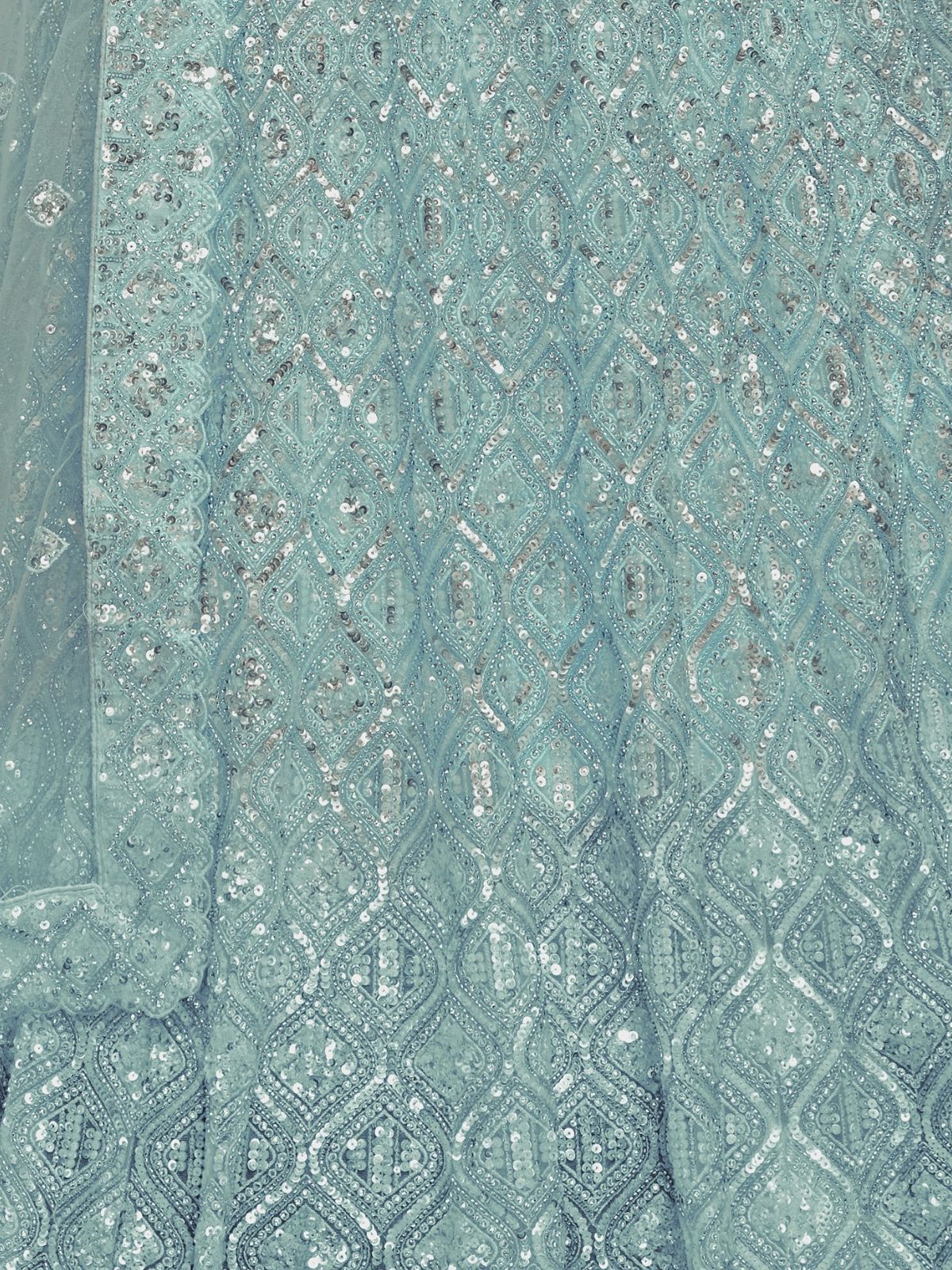 Odette Sky Blue Soft Net Embroidered Semi Stitched Lehenga With Unstitched Blouse For Women - Image 6