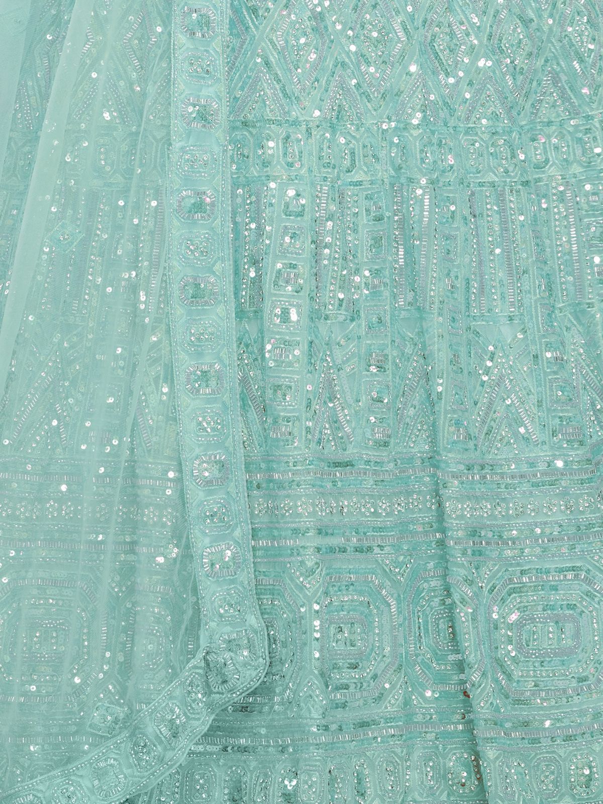 Odette Sky Blue Soft Net Embroidered Semi Stitched Lehenga With Unstitched Blouse For Women - Image 6