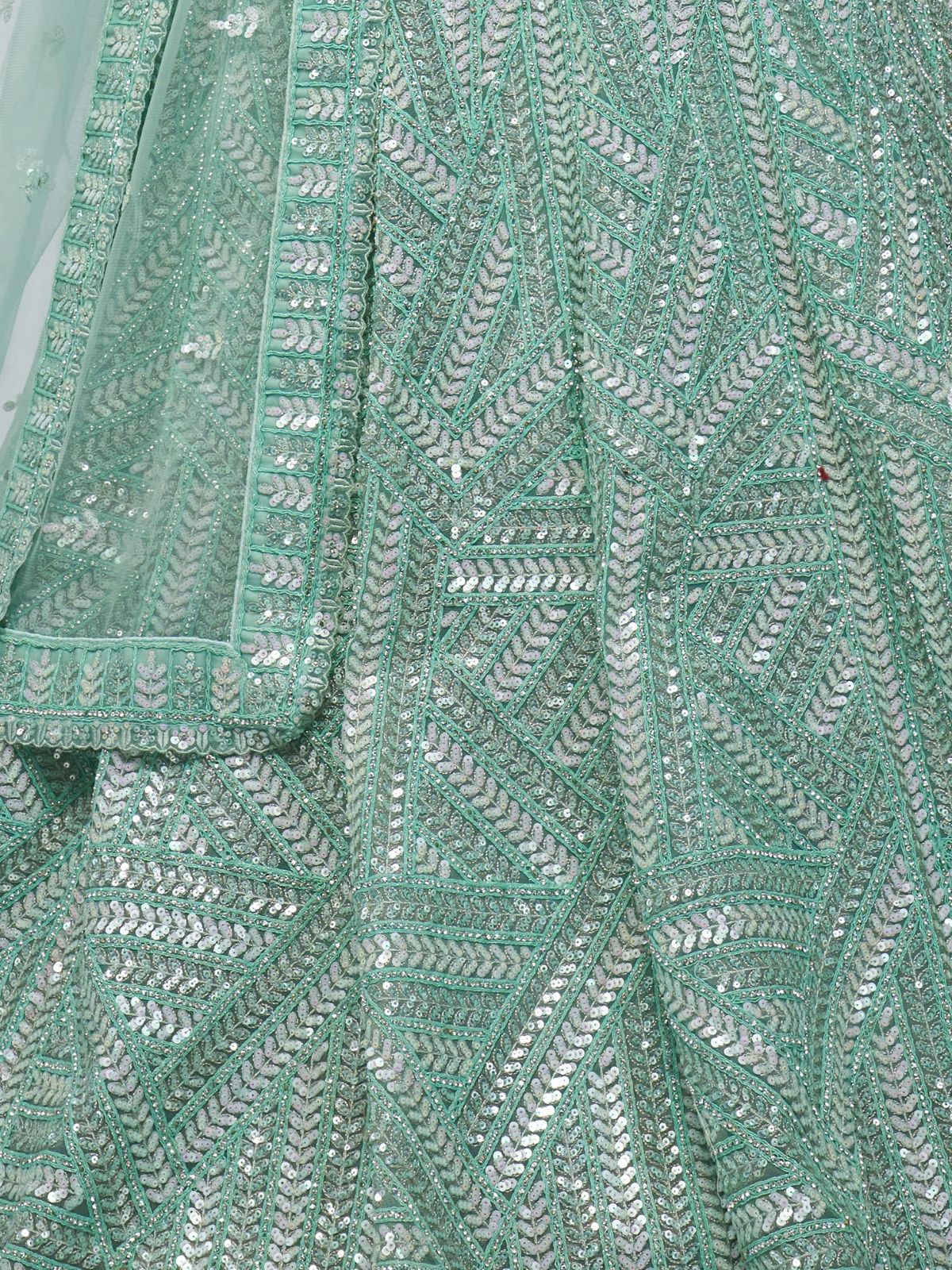 Odette Sky Blue Soft Net Embroidered Semi Stitched Lehenga With Unstitched Blouse For Women - Image 6