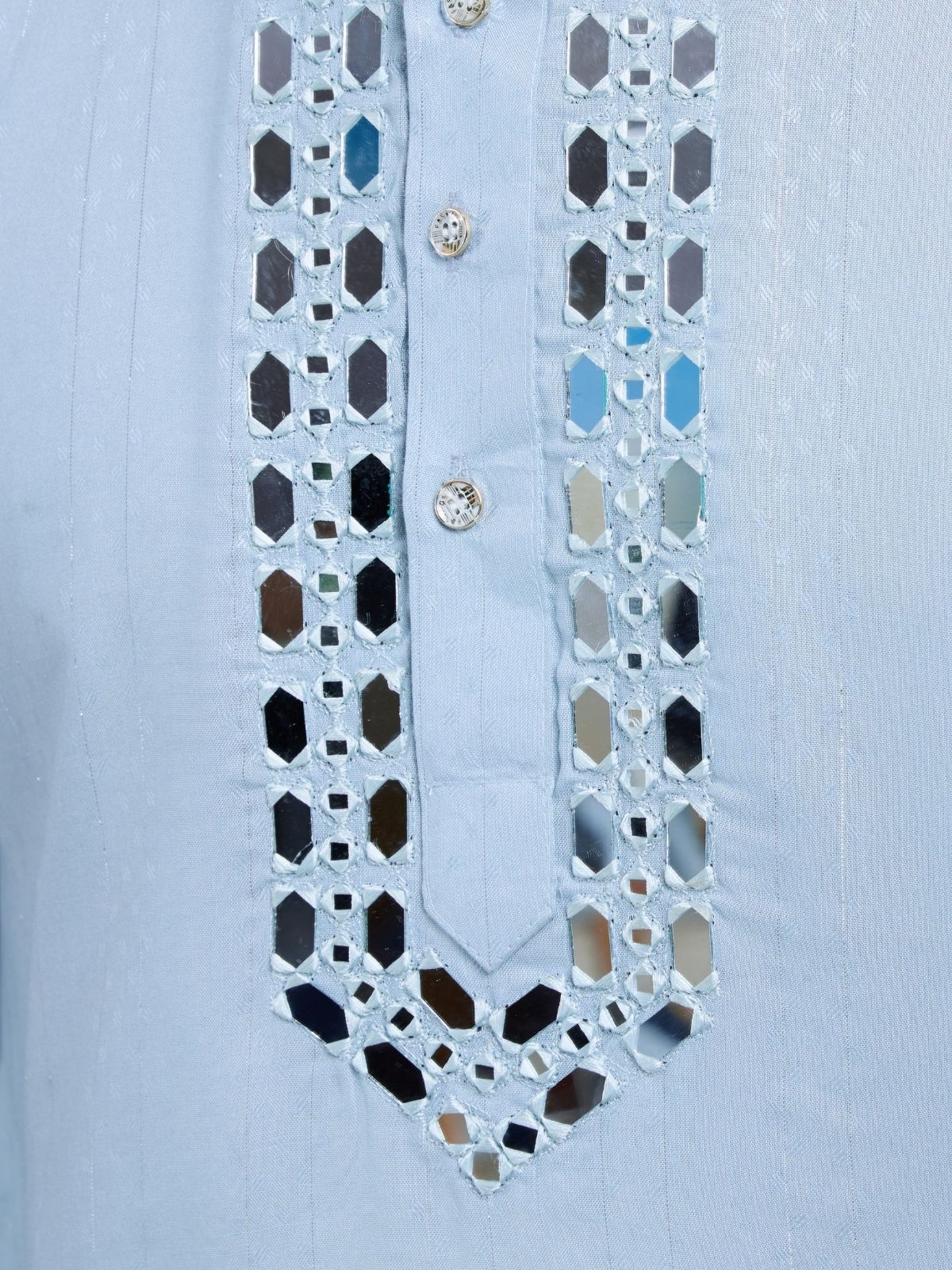Odette Sky Blue Viscose Silk Embellished Stitched Kurta For Men - Image 6
