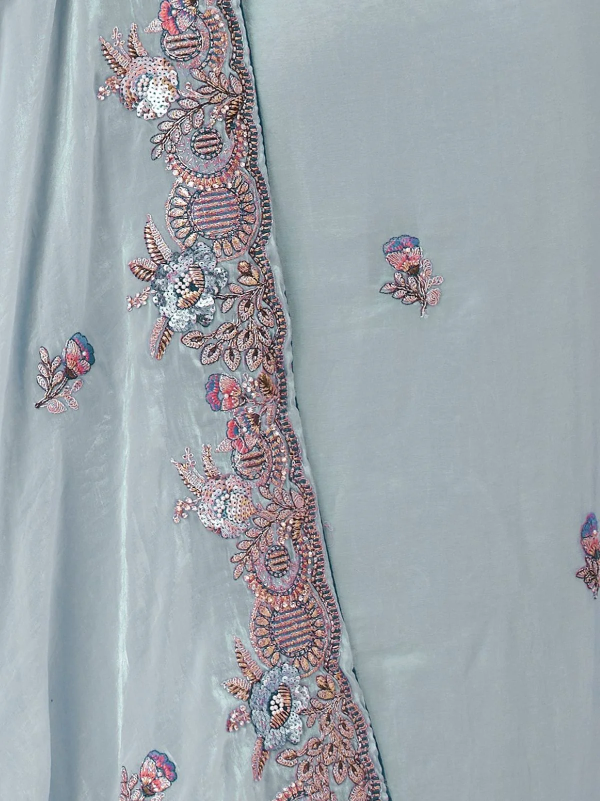 Odette Sky Blue Viscose Silk Embroidered Saree For Women - Image 7