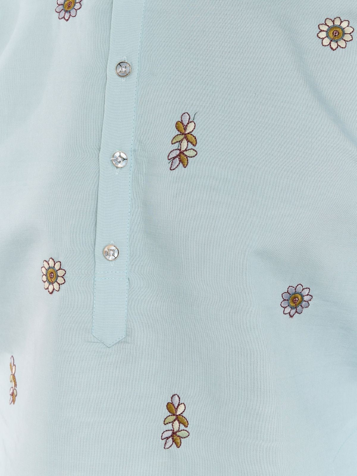 Odette Sky Blue Viscose Silk Embroidered Stitched Kurta For Men - Image 8