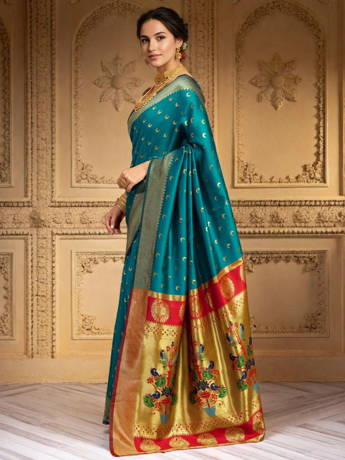Odette Sky Blue  Silk Woven Saree For Women - Image 2