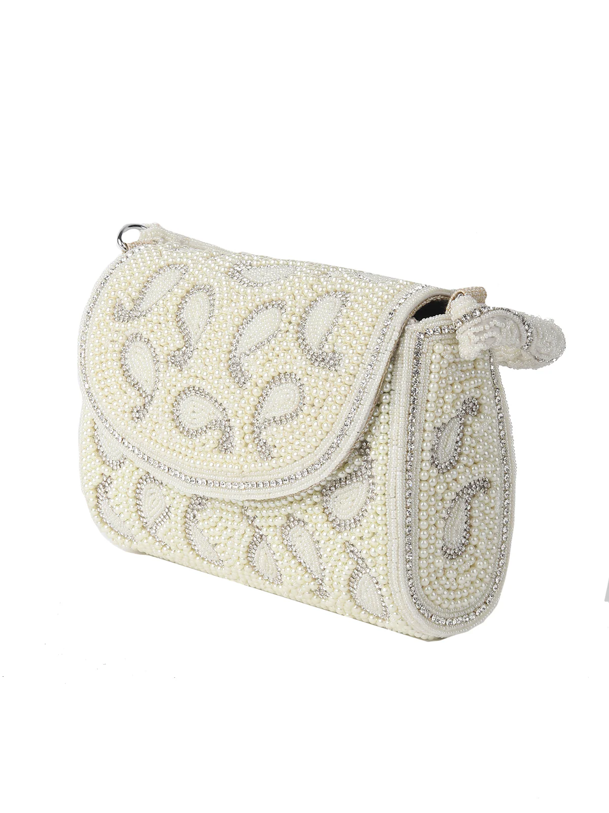Odette Statement Ornate White Pearl Embroidered Clutch For Women - Image 4