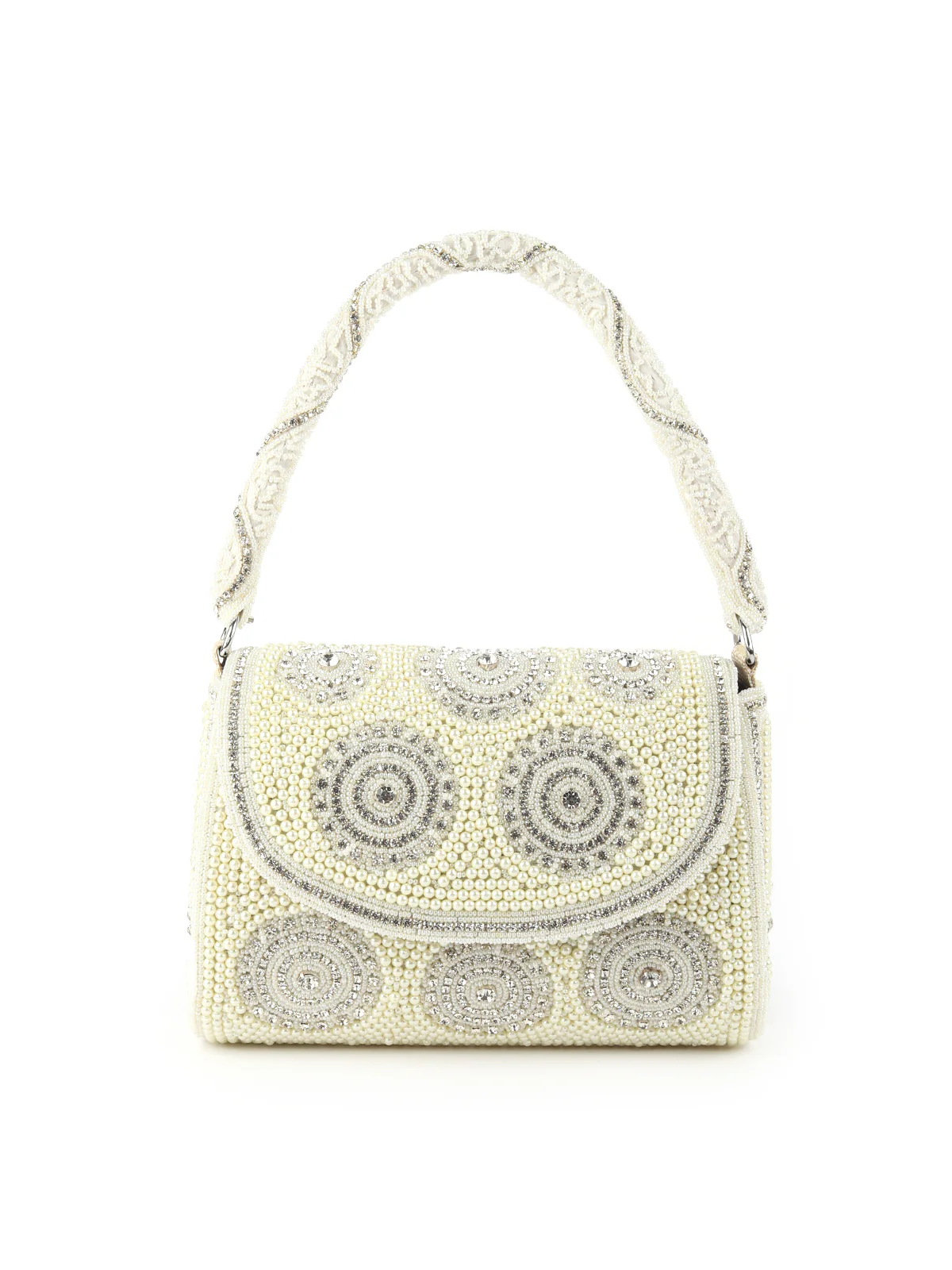 Odette Statement Ornate White Pearl Embroidered Clutch For Women - Image 3