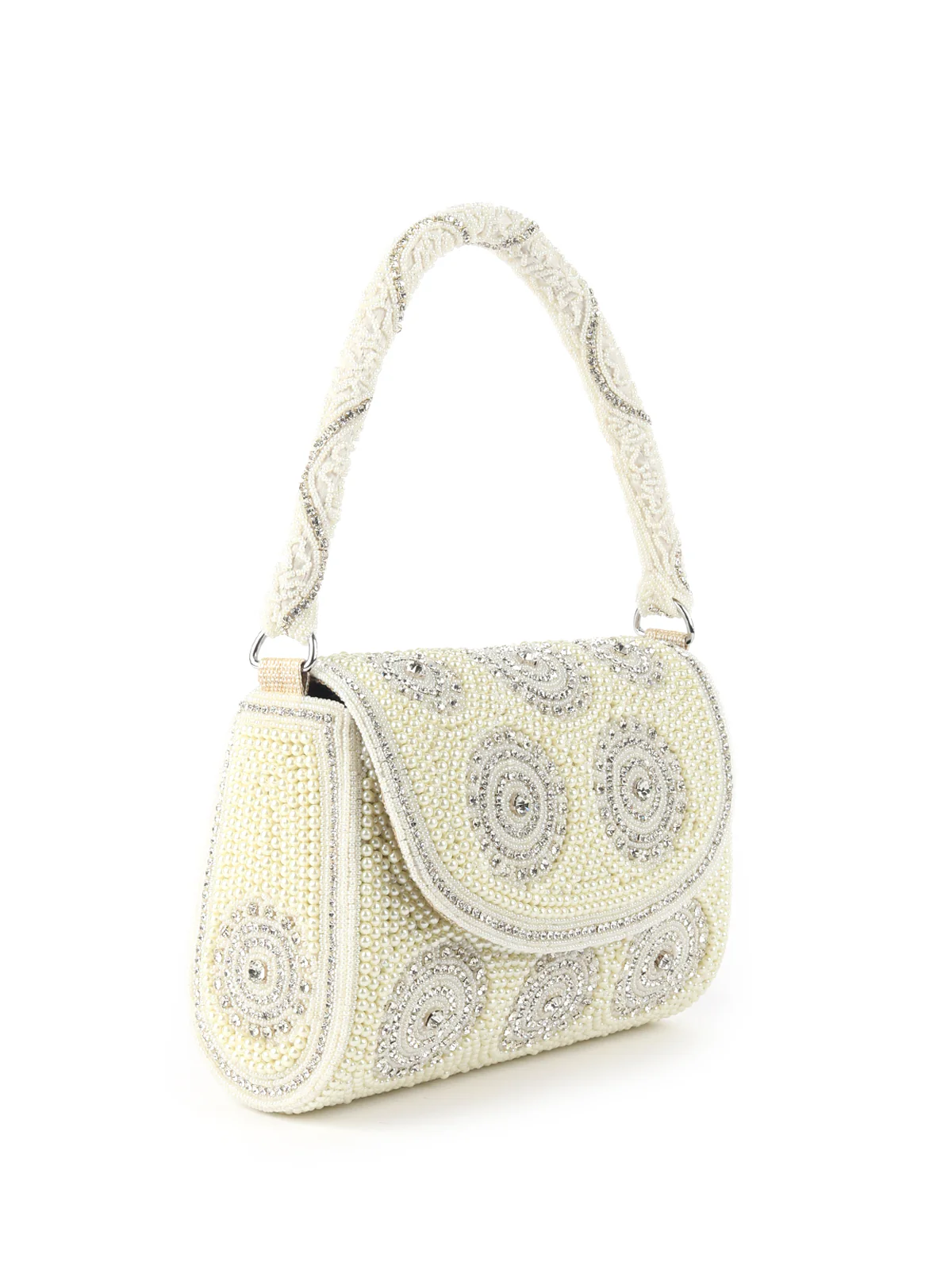 Odette Statement Ornate White Pearl Embroidered Clutch For Women - Image 4