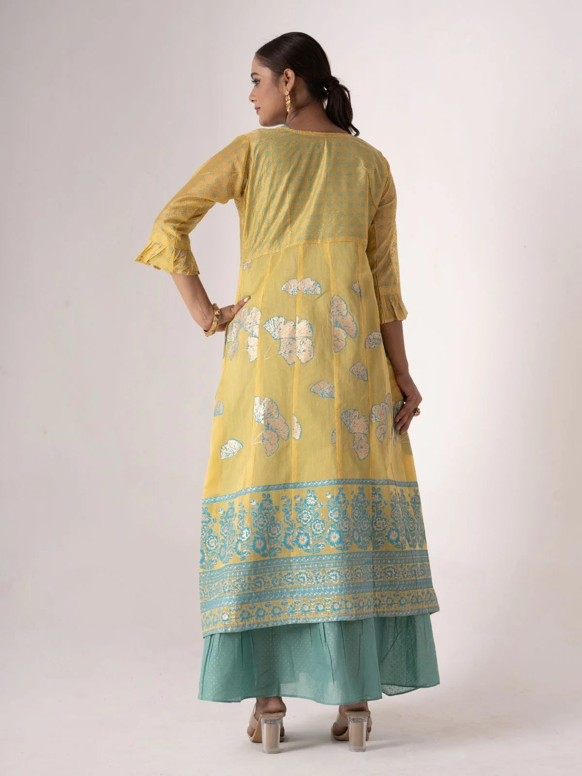 Odette Teal Art Silk Designer Embroidered Semi-Stitched Kurta With Shrug For Women - Image 5