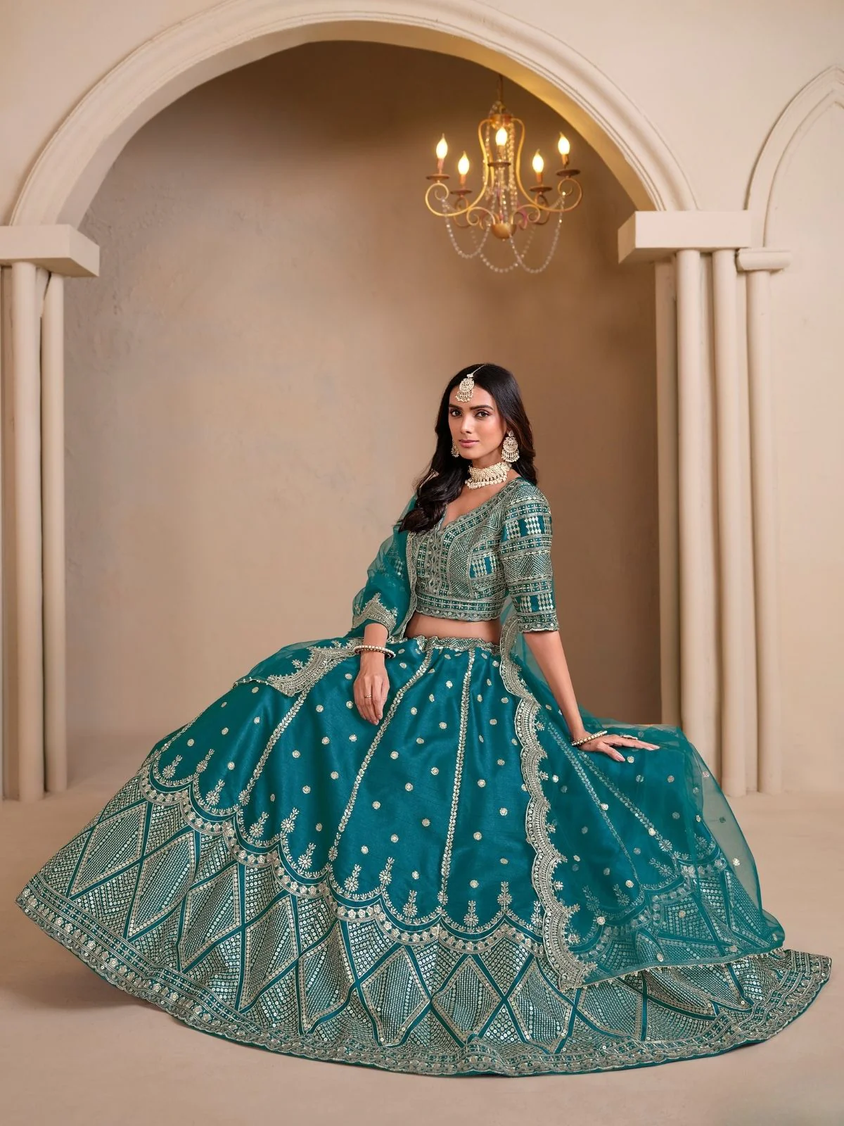 Odette Teal Art Silk Embroidered Semi-Stitched lehenga For Women - Image 2