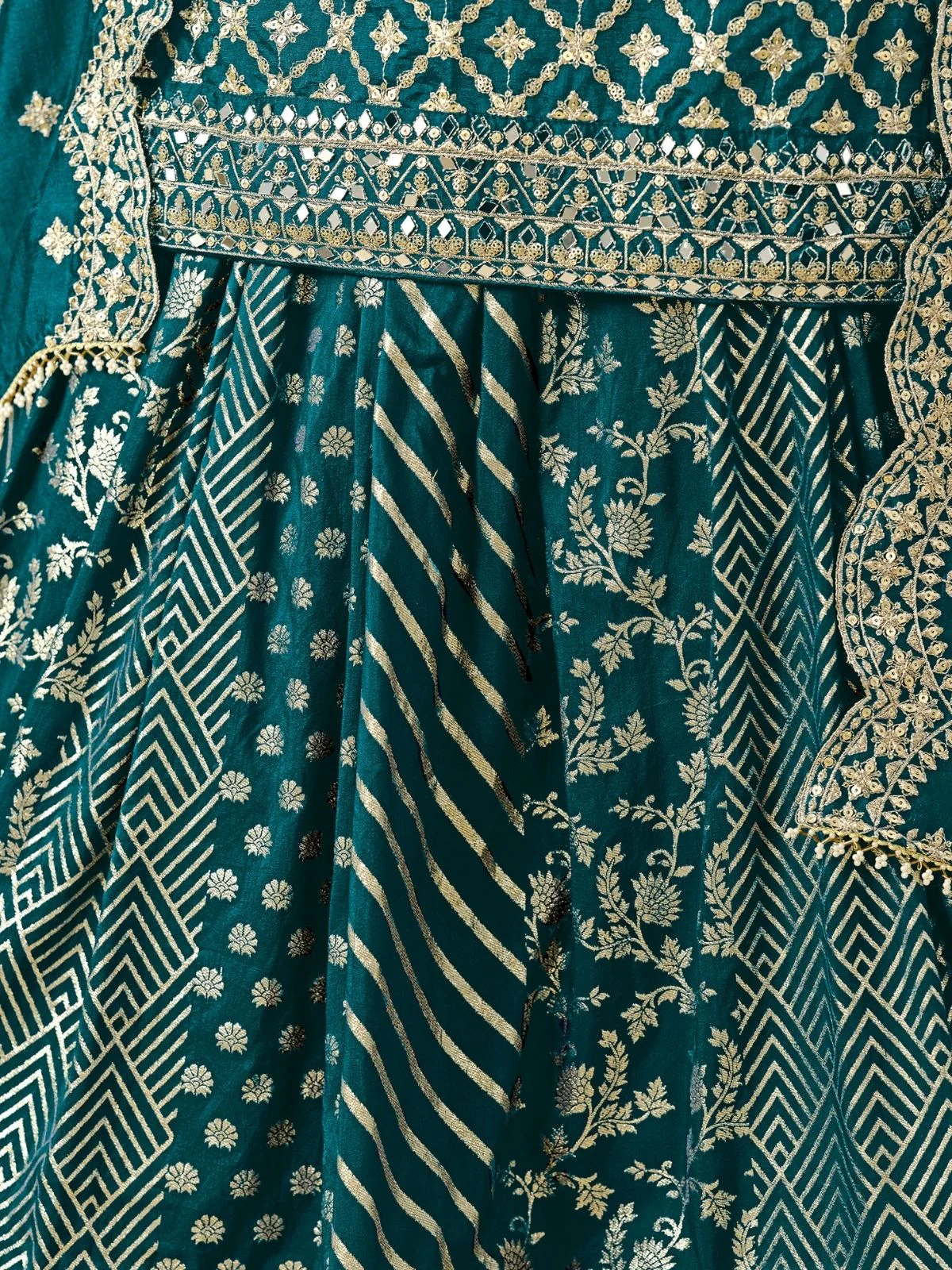 Odette Teal Art Silk Embroidered Semi-Stiched Kurta Set For Women - Image 4