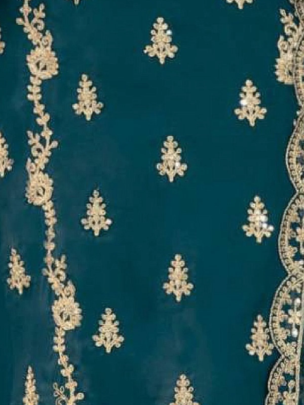 Odette Teal Blue Chinon Embellished Semi Stitched Kurta Set For Women - Image 3