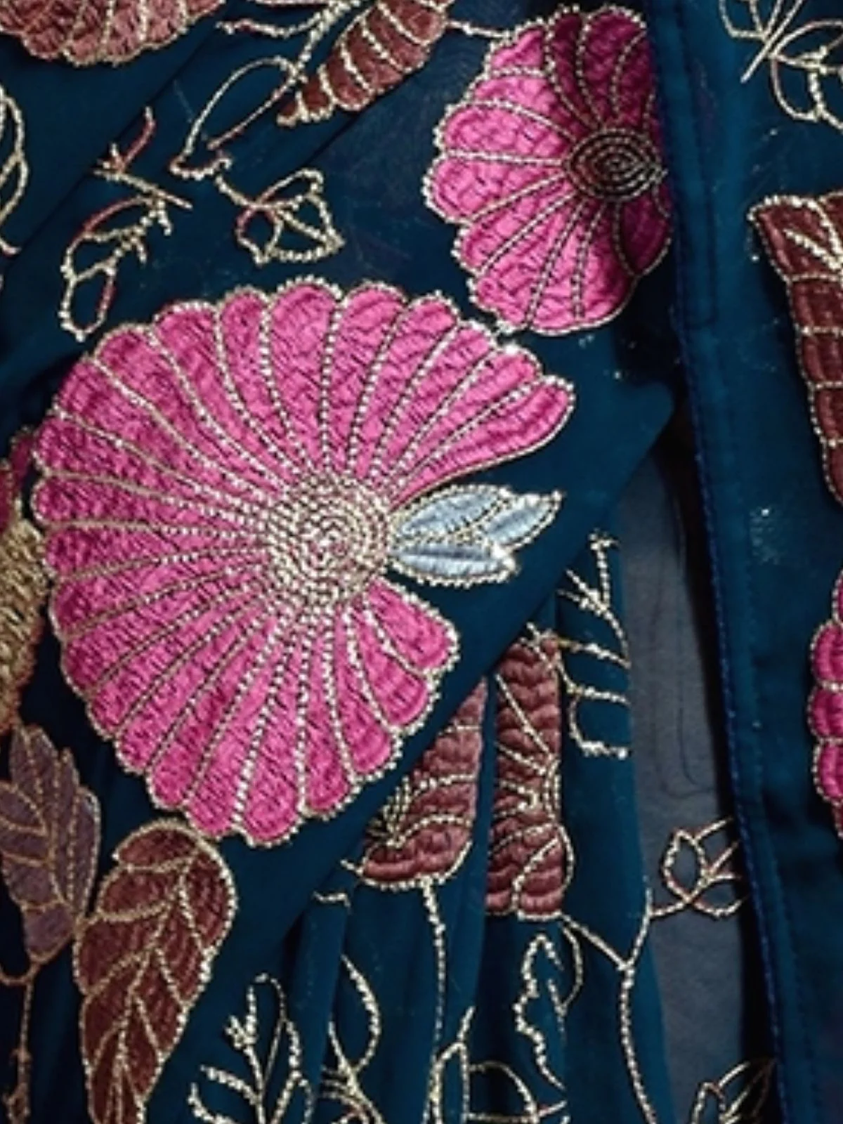 Odette Teal Blue Georgette Embellished Saree For Women - Image 3