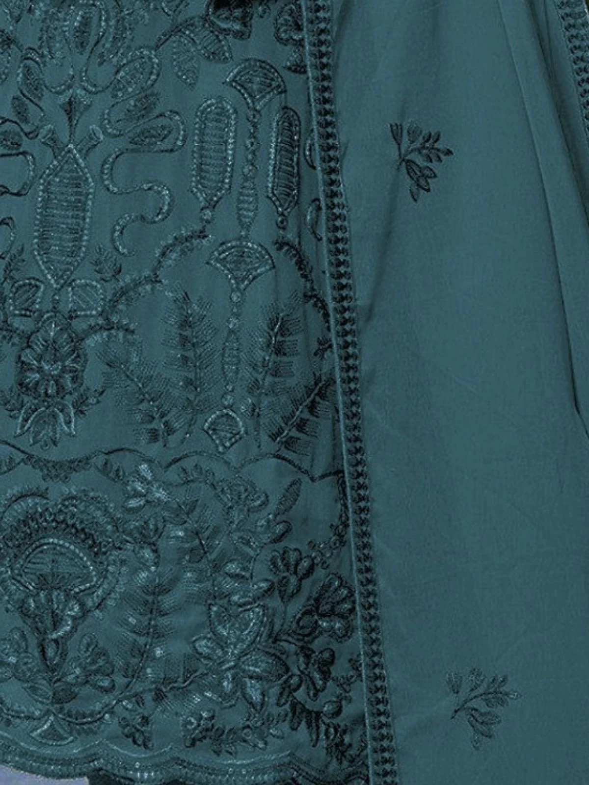 Odette Teal Blue Georgette Embroidered & Cutwork Semi-Sitched Kurta Set For Women - Image 3
