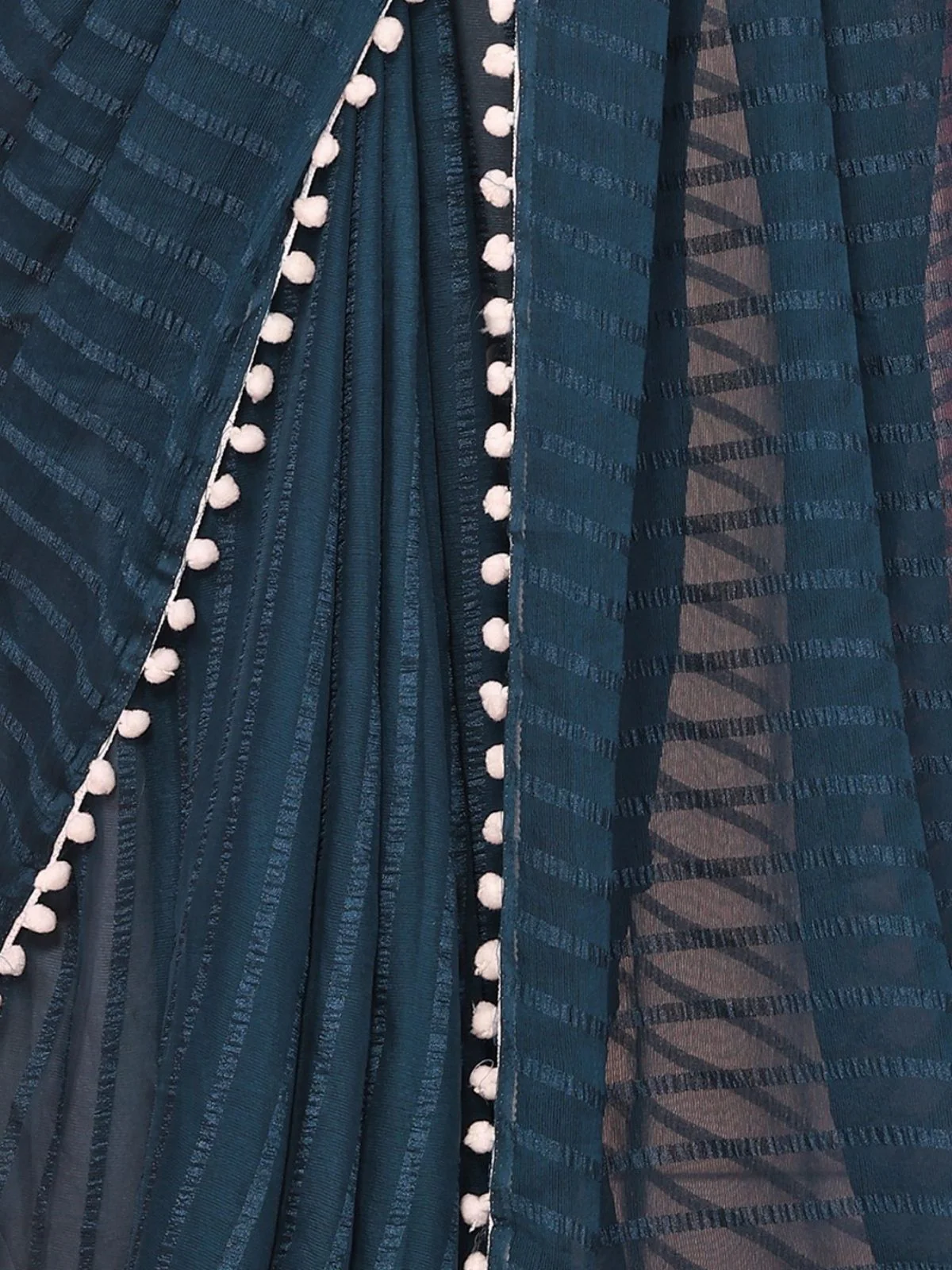 Odette Teal Blue Georgette Plain Saree For Women - Image 5