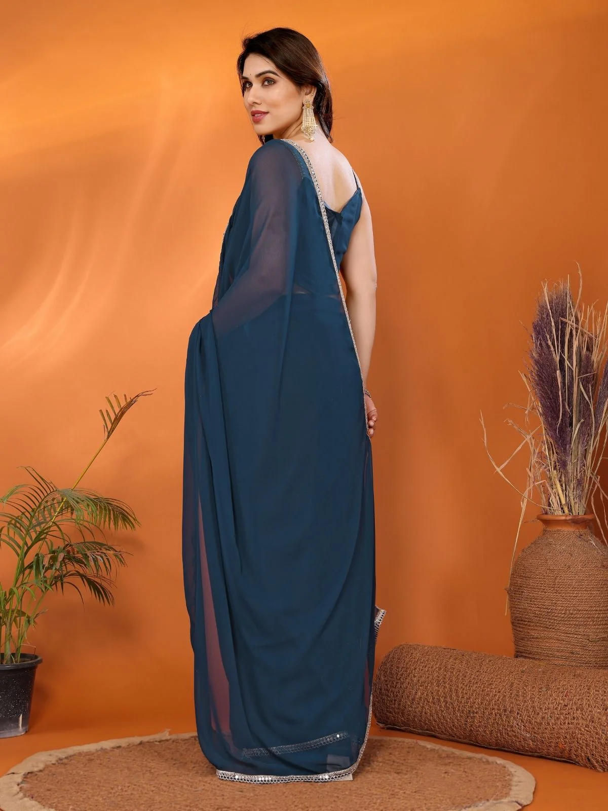 Odette Teal Blue Georgette Printed Saree For Women - Image 2