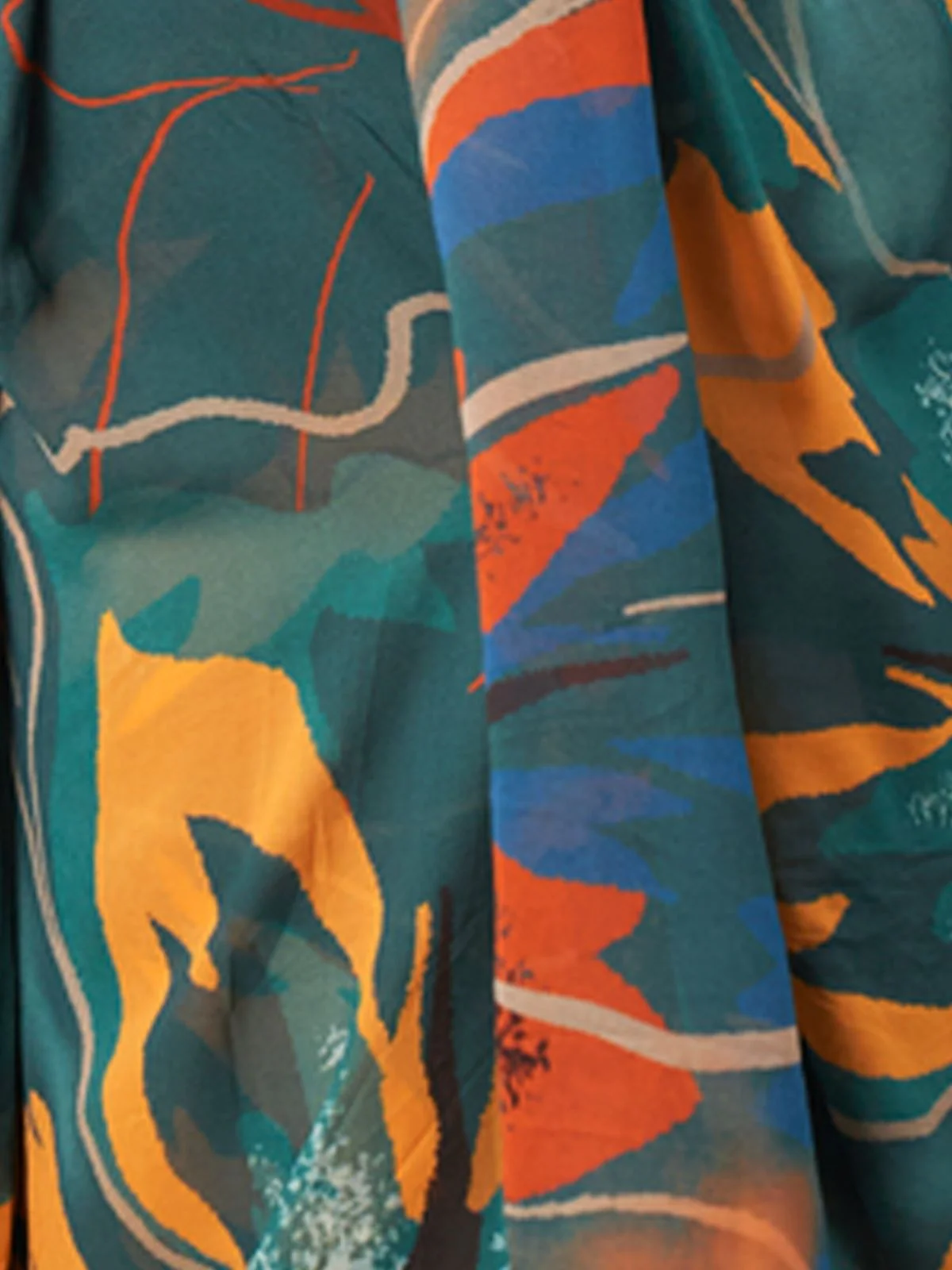 Odette Teal Blue Georgette Printed Saree With Unstitched Blouse For Women - Image 5