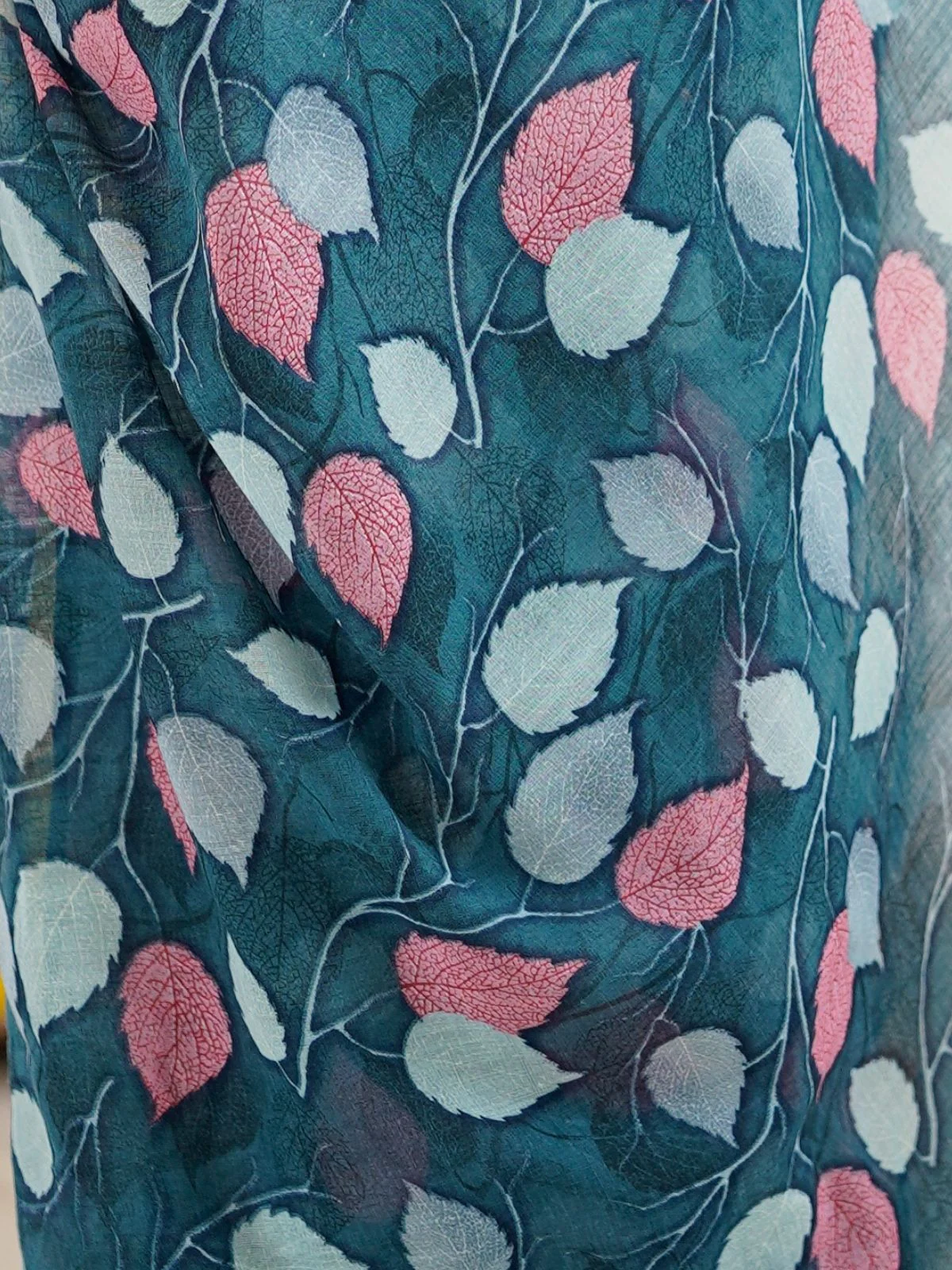 Odette Teal Blue Linen Cotton Printed Saree For Women - Image 5