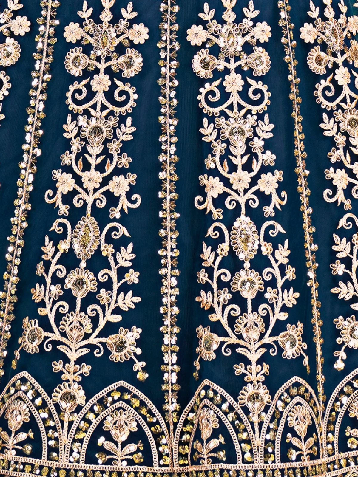 Odette Teal Blue Net Embellished Semi Stitched Lehenga For Women - Image 5