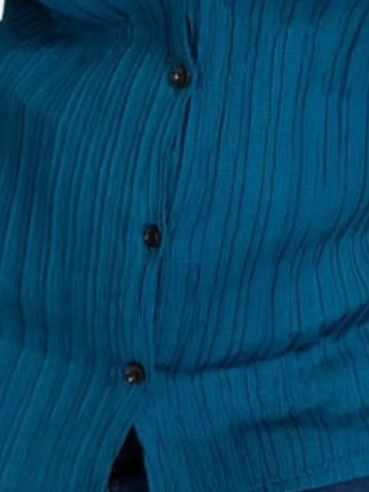Odette Teal Blue Poly Cotton Solid Shirt For Women - Image 3