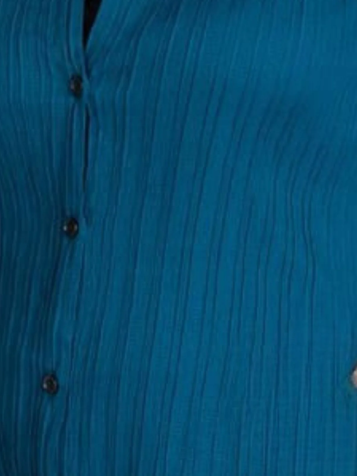 Odette Teal Blue Poly Cotton Solid Shirt For Women - Image 4