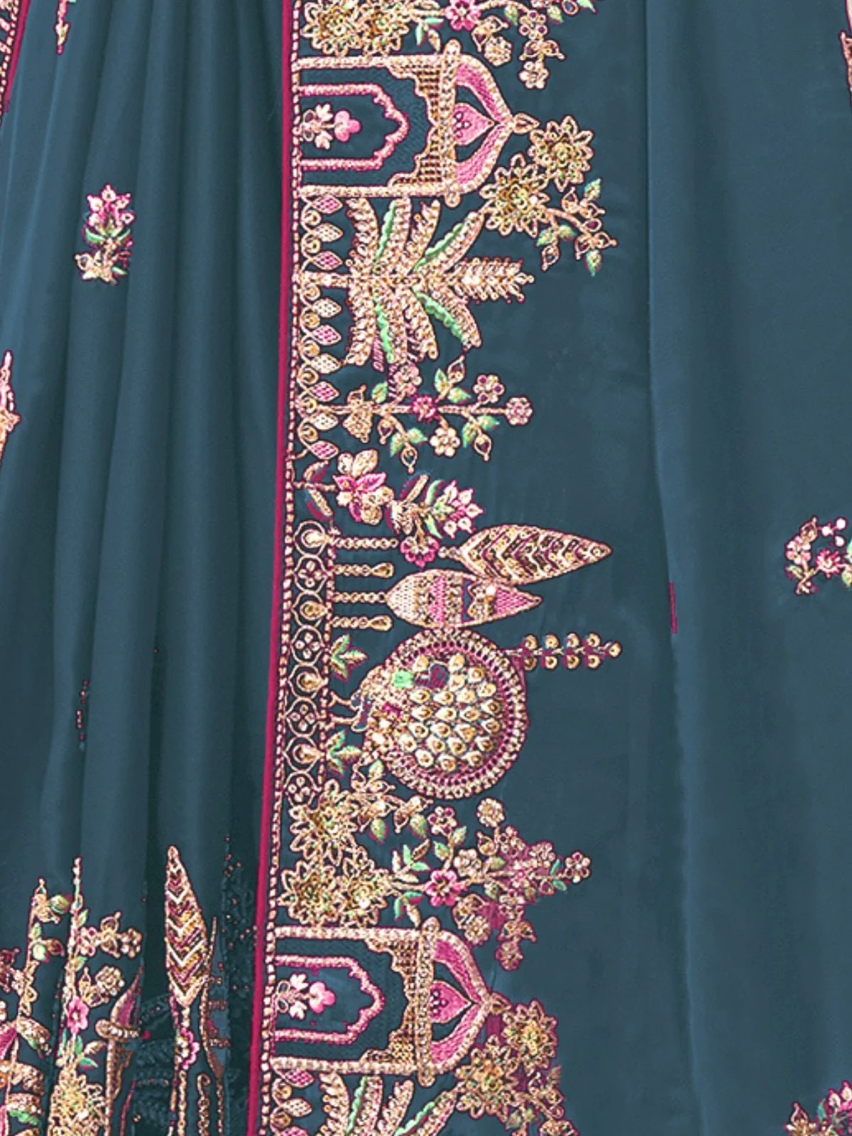 Odette Teal Blue Satin Embroidered Saree For Women - Image 3