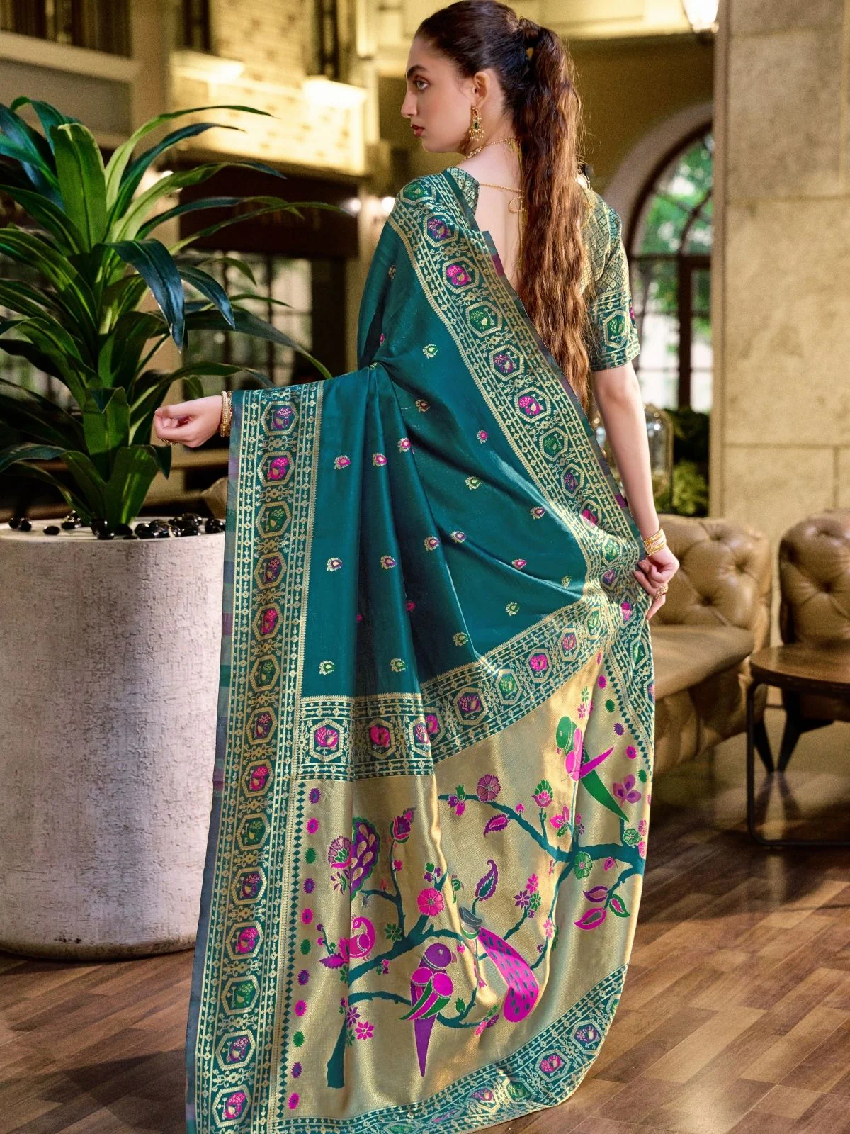 Odette Teal Blue Silk Woven Paithani Saree For Women - Image 3