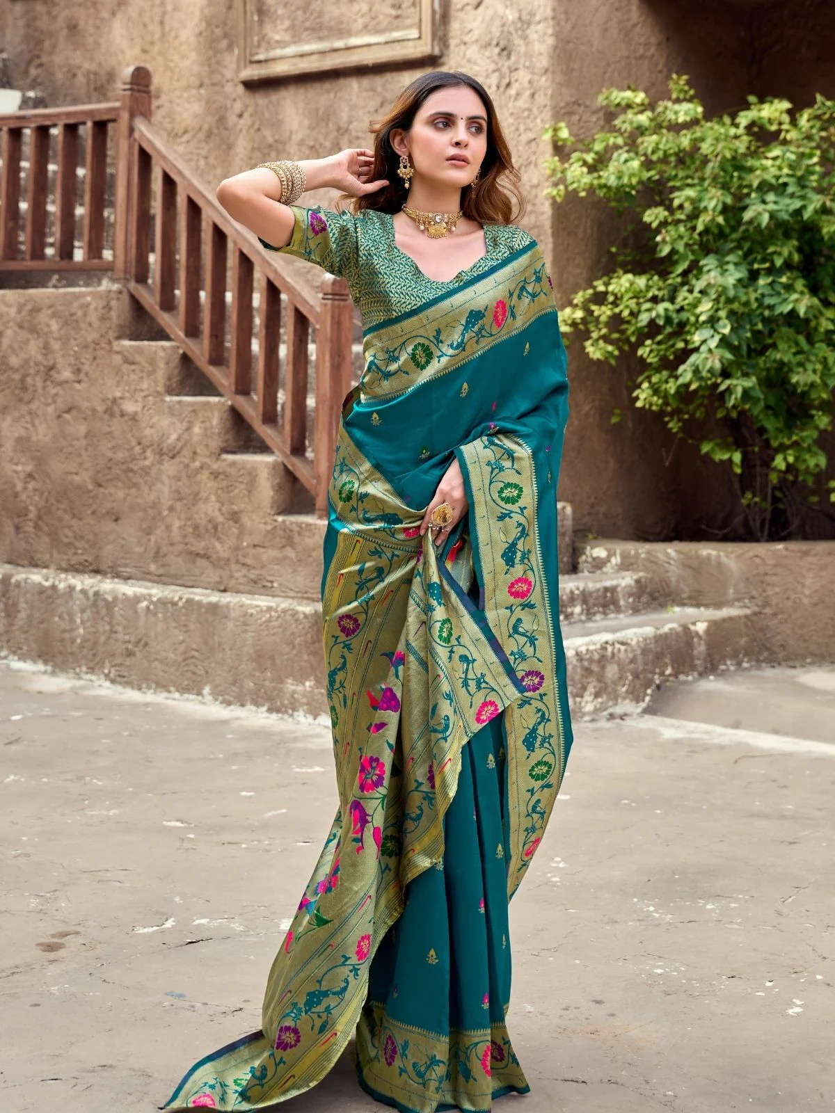Odette Teal Blue Silk Woven Paithani Saree For Women