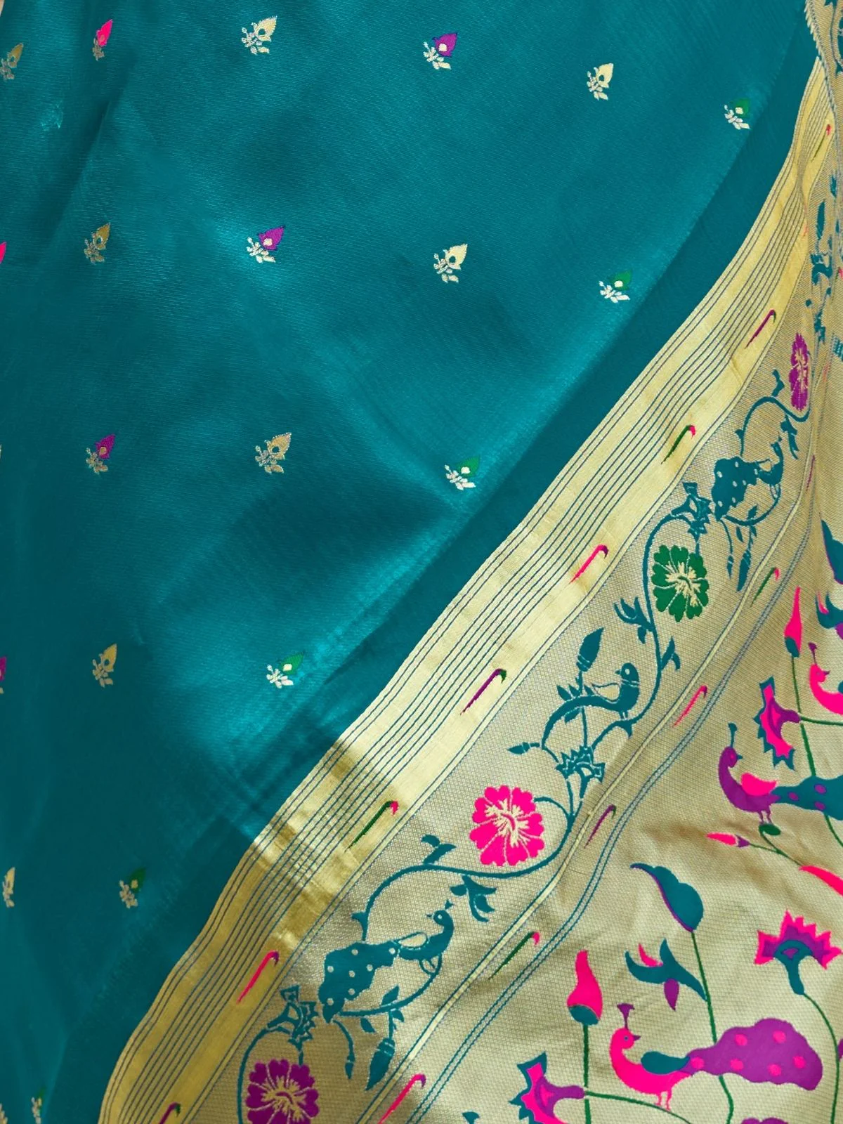 Odette Teal Blue Silk Woven Paithani Saree For Women - Image 5