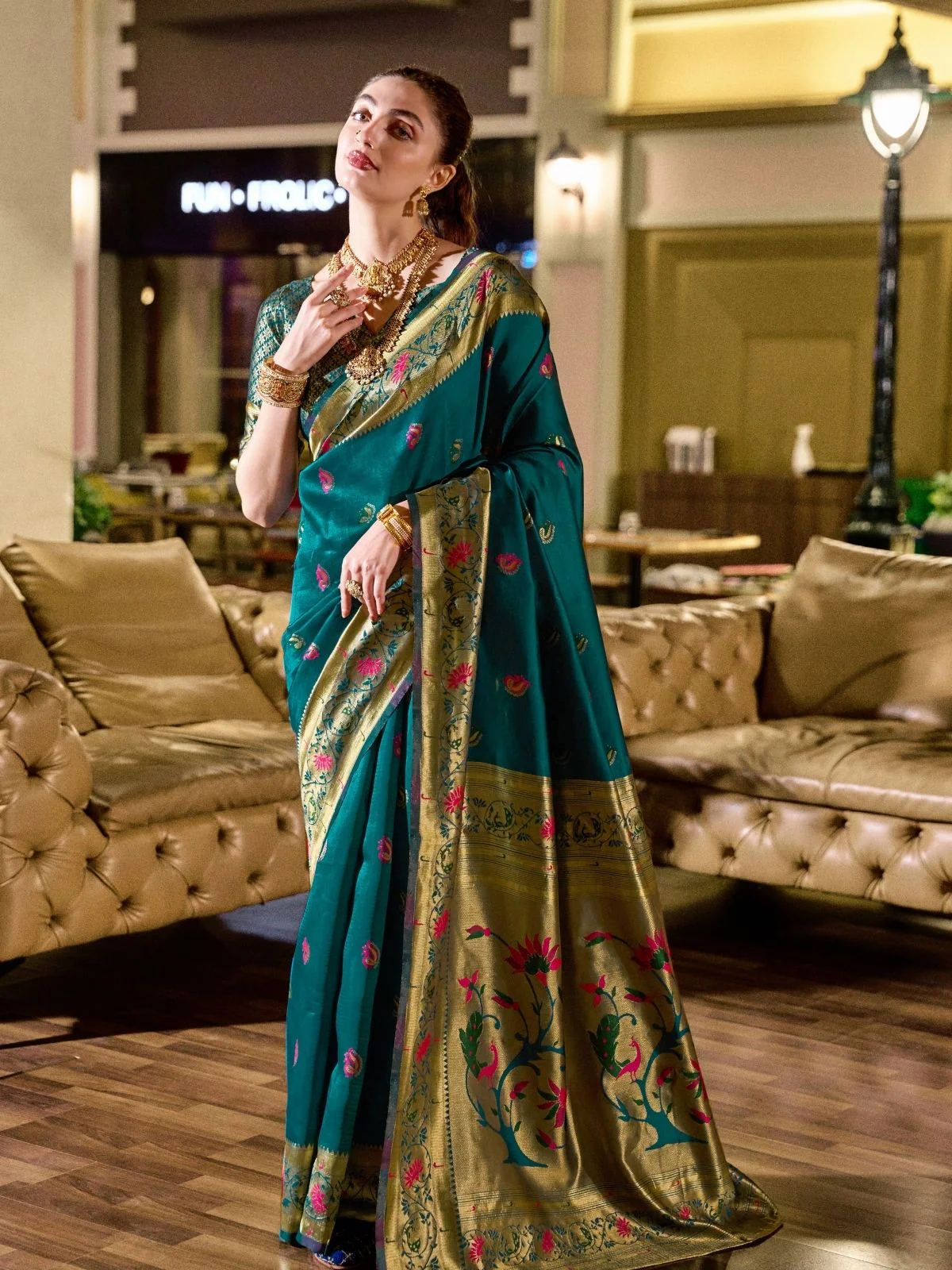 Odette Teal Blue Silk Woven Paithani Saree For Women