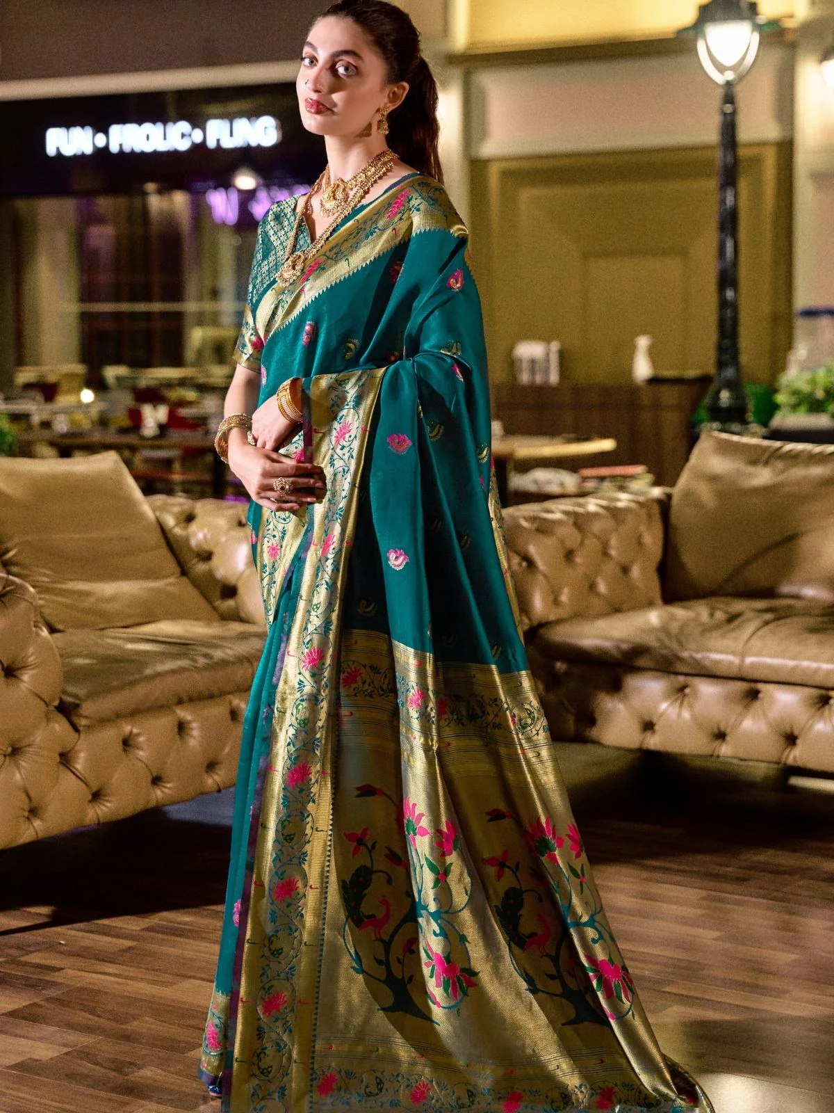 Odette Teal Blue Silk Woven Paithani Saree For Women - Image 2