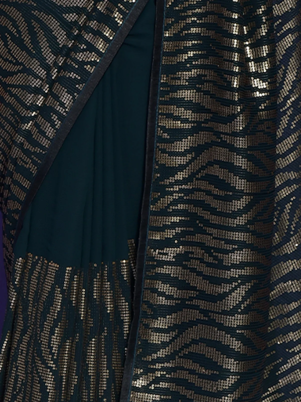 Odette Teal Embellished Georgette Saree With Unstitched Blouse For Women - Image 8