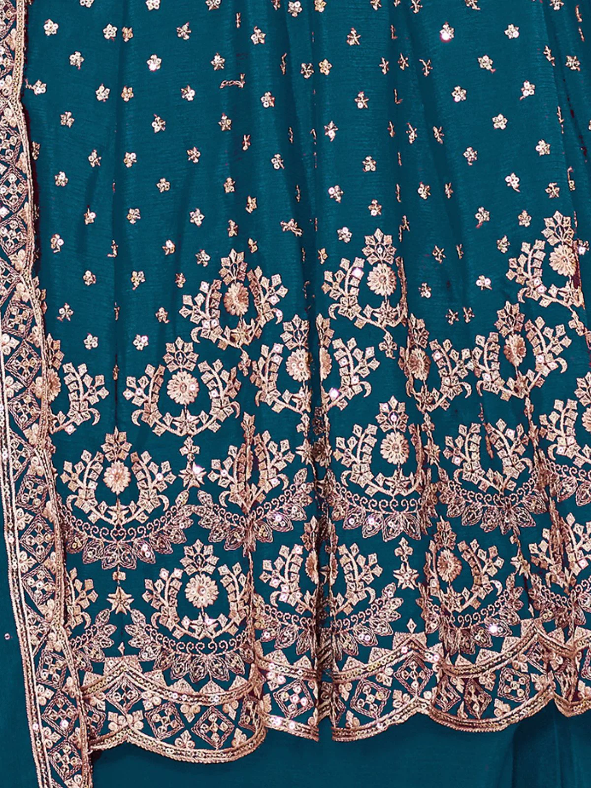 Odette Teal Embroidered Chinon Semi Stitched Kurta Set With Dupatta For Women - Image 5