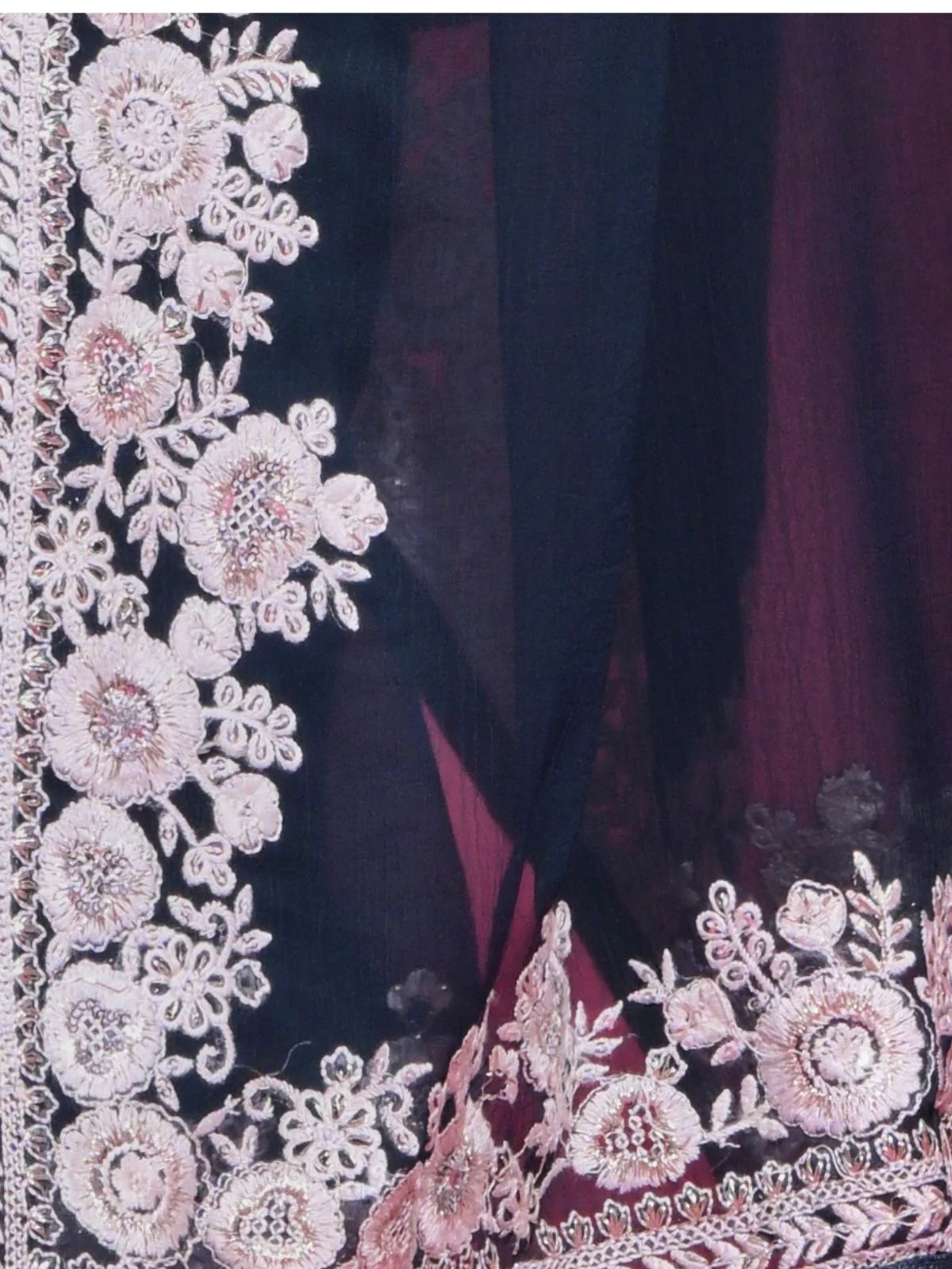 Odette Teal Embroidered Georgette Saree With Unstitched Blouse For Women - Image 8