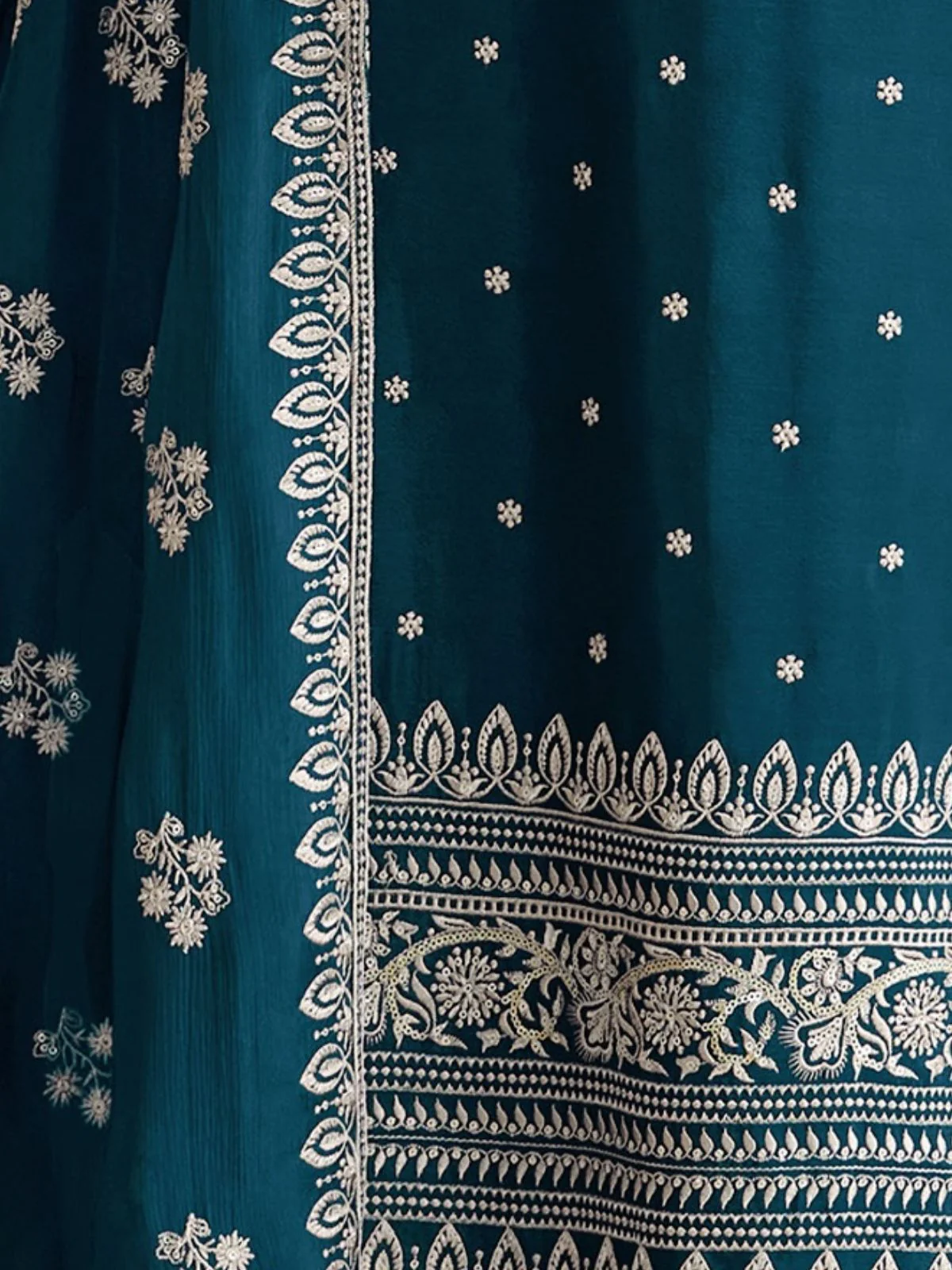 Odette Teal Georgette Embroidered Semi-Stitched Kurta Set For Women - Image 3