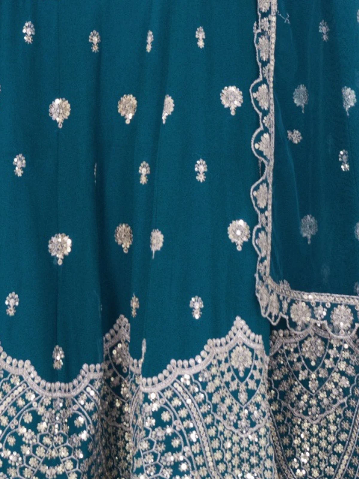 Odette Teal Georgette Embroidered Semi-Stitched lehenga For Women - Image 4
