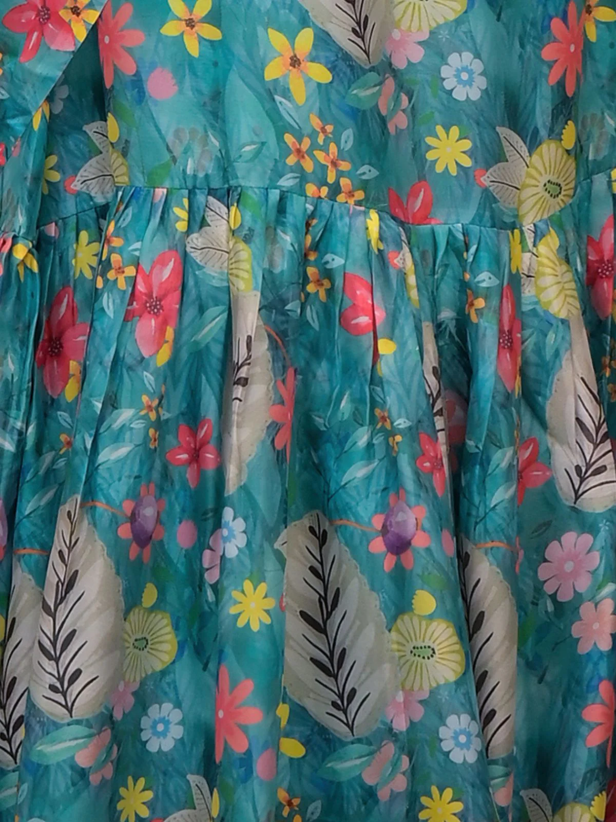 Odette Teal Georgette Printed Ready To Wear Saree For Women - Image 5