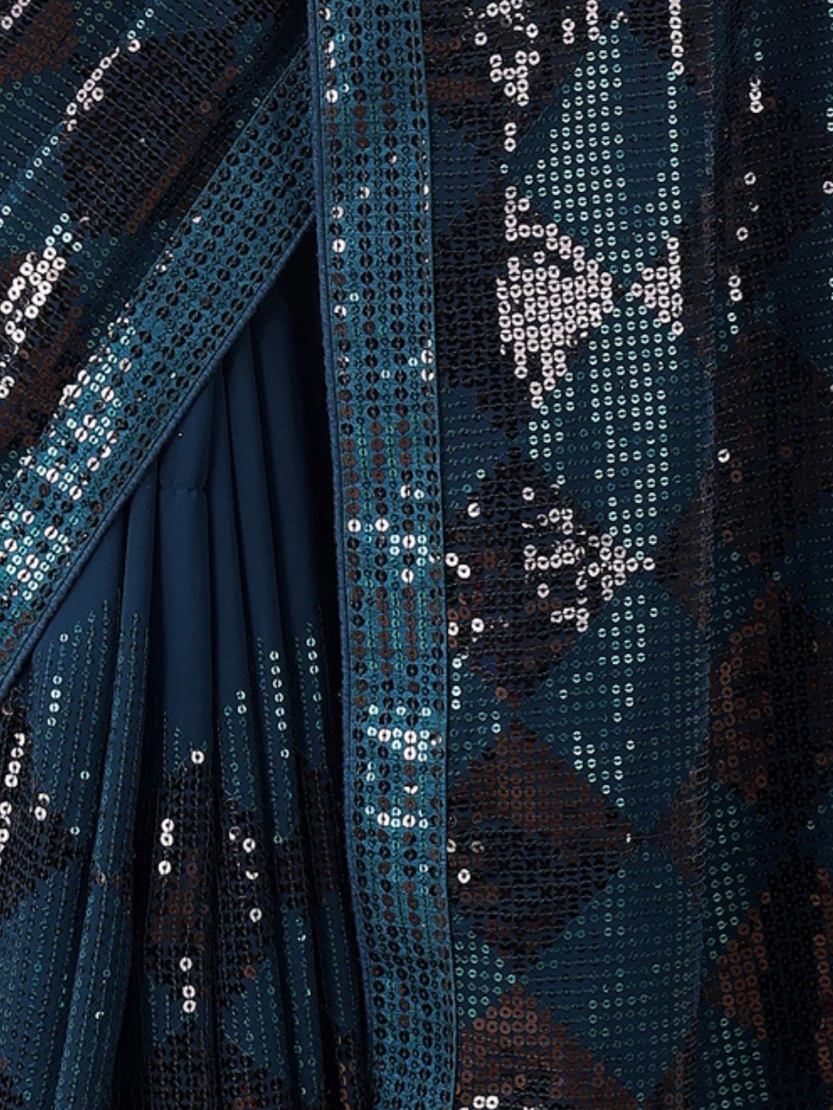 Odette Teal Georgette Sequin Elegant Saree For Women - Image 6