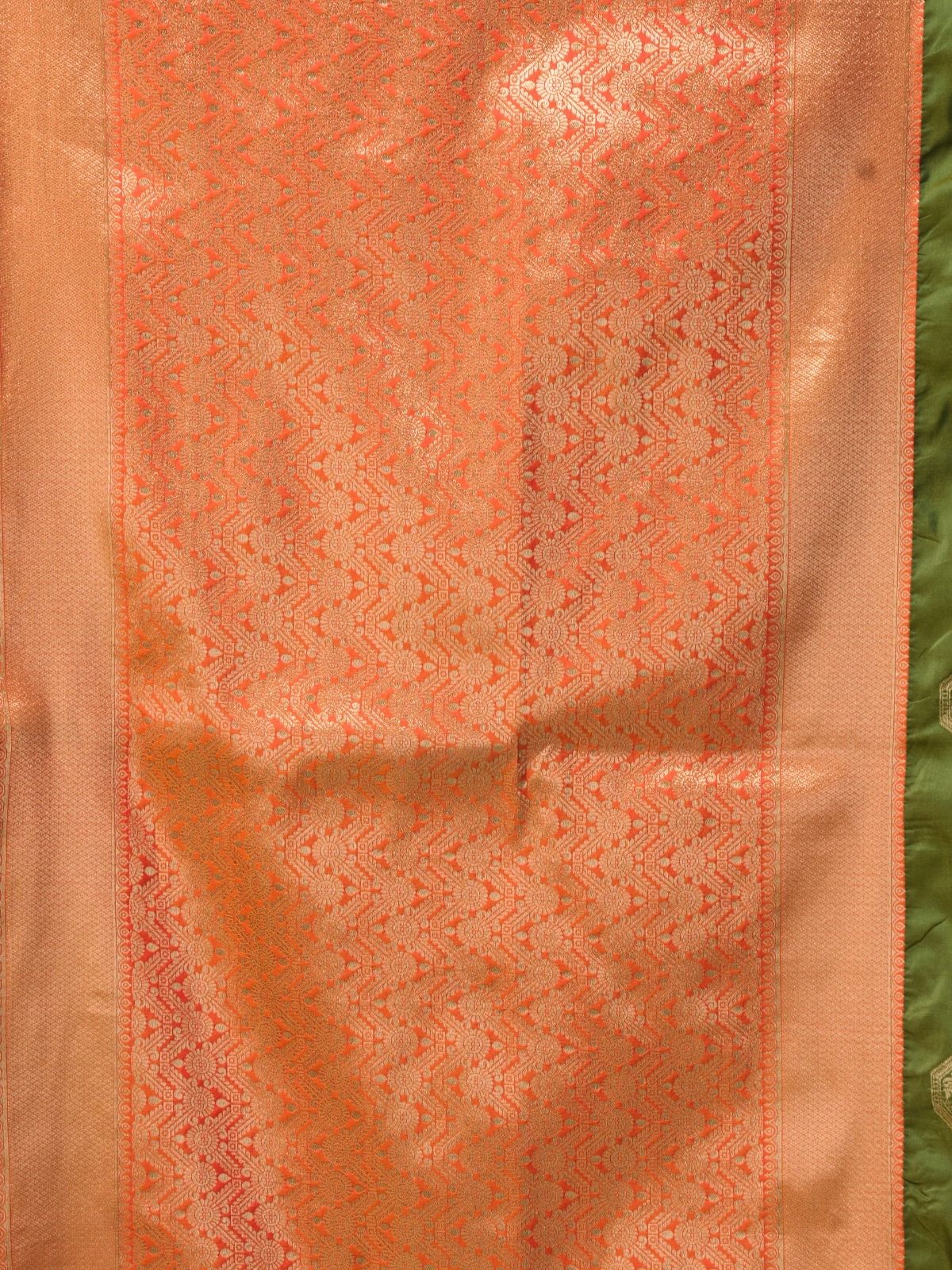 Odette Teal Green and Orange Silk Blend Woven Saree For Women - Image 6