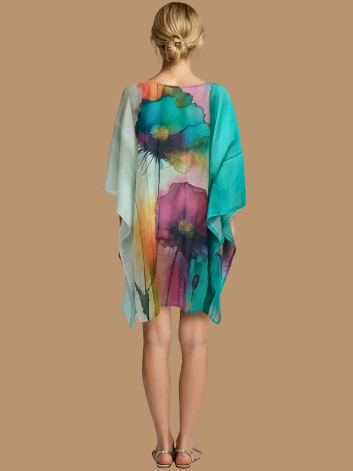 Odette Teal Green Cotton Blend Printed Kaftan For Women - Image 3