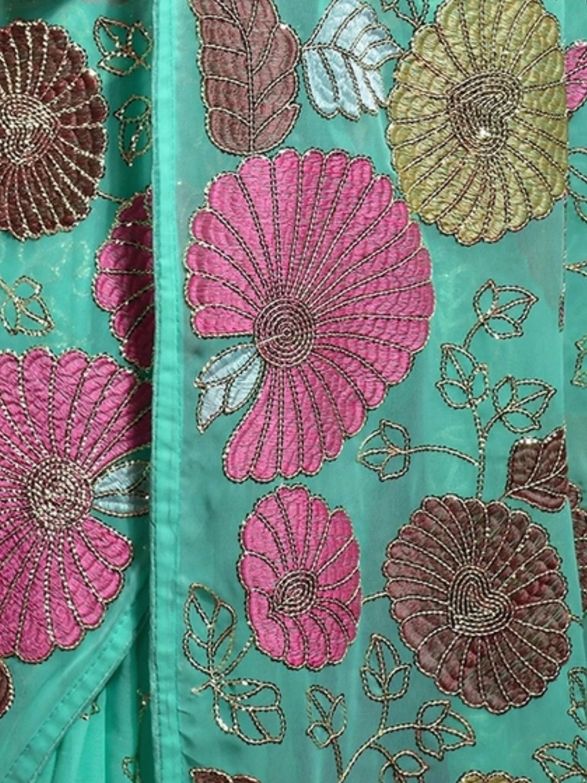 Odette Teal Green Georgette Embellished Saree For Women - Image 3