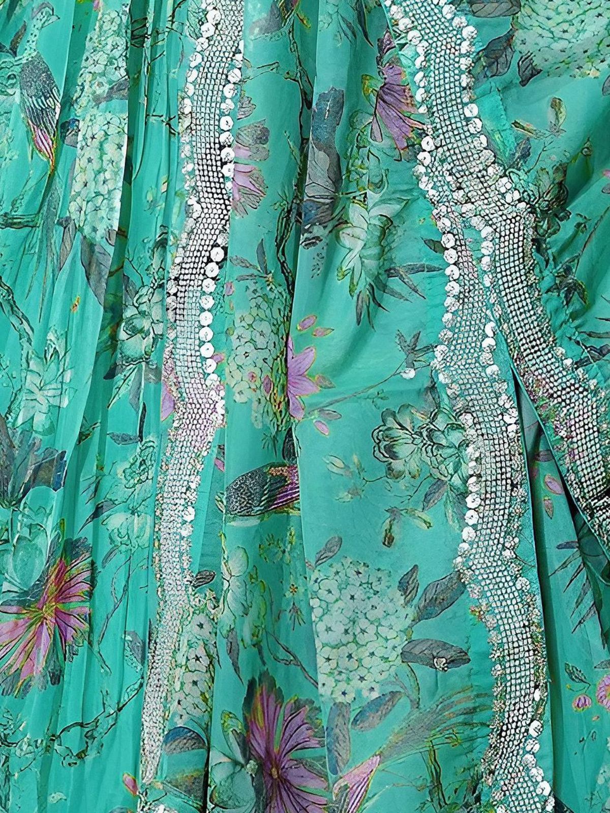 Odette Teal Green Georgette Embellished Semi-Stitched Lehenga For Women - Image 4