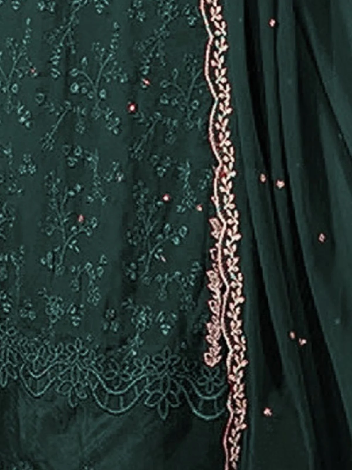 Odette Teal Green Georgette Embroidered Semi-Stitched Kurta Set For Women - Image 3