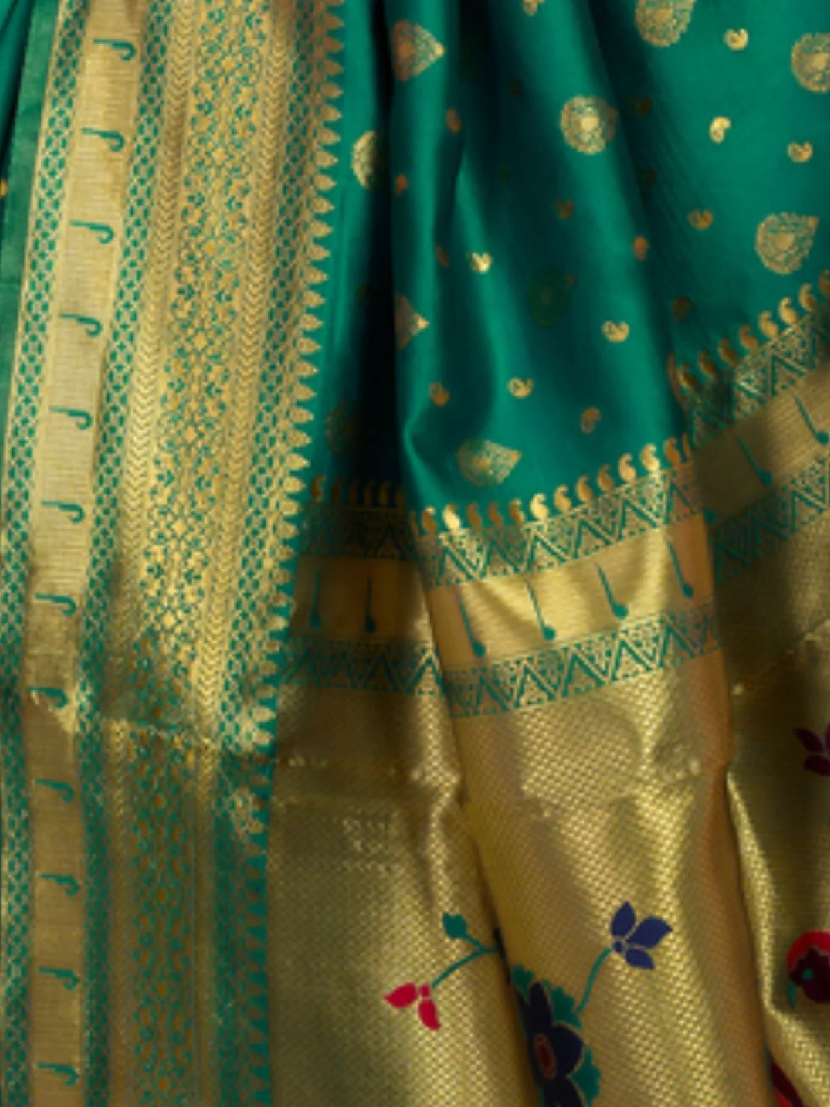 Odette Teal Green Silk Blend Woven Pithani Saree For Women - Image 6