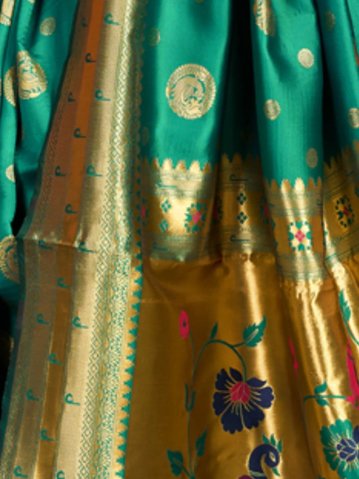 Odette Teal Green Silk Blend Woven Pithani Saree For Women - Image 6
