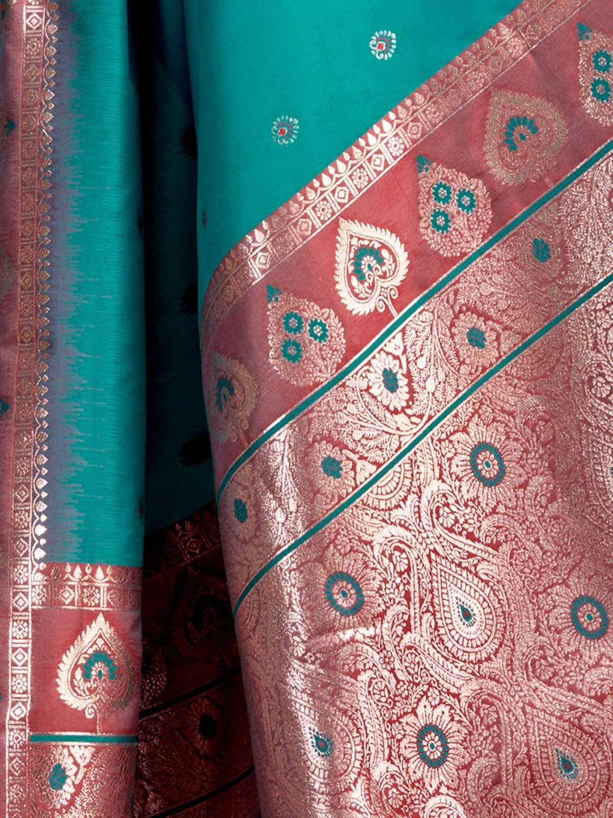 Odette Teal Green Silk Blend Woven Saree For Women - Image 6