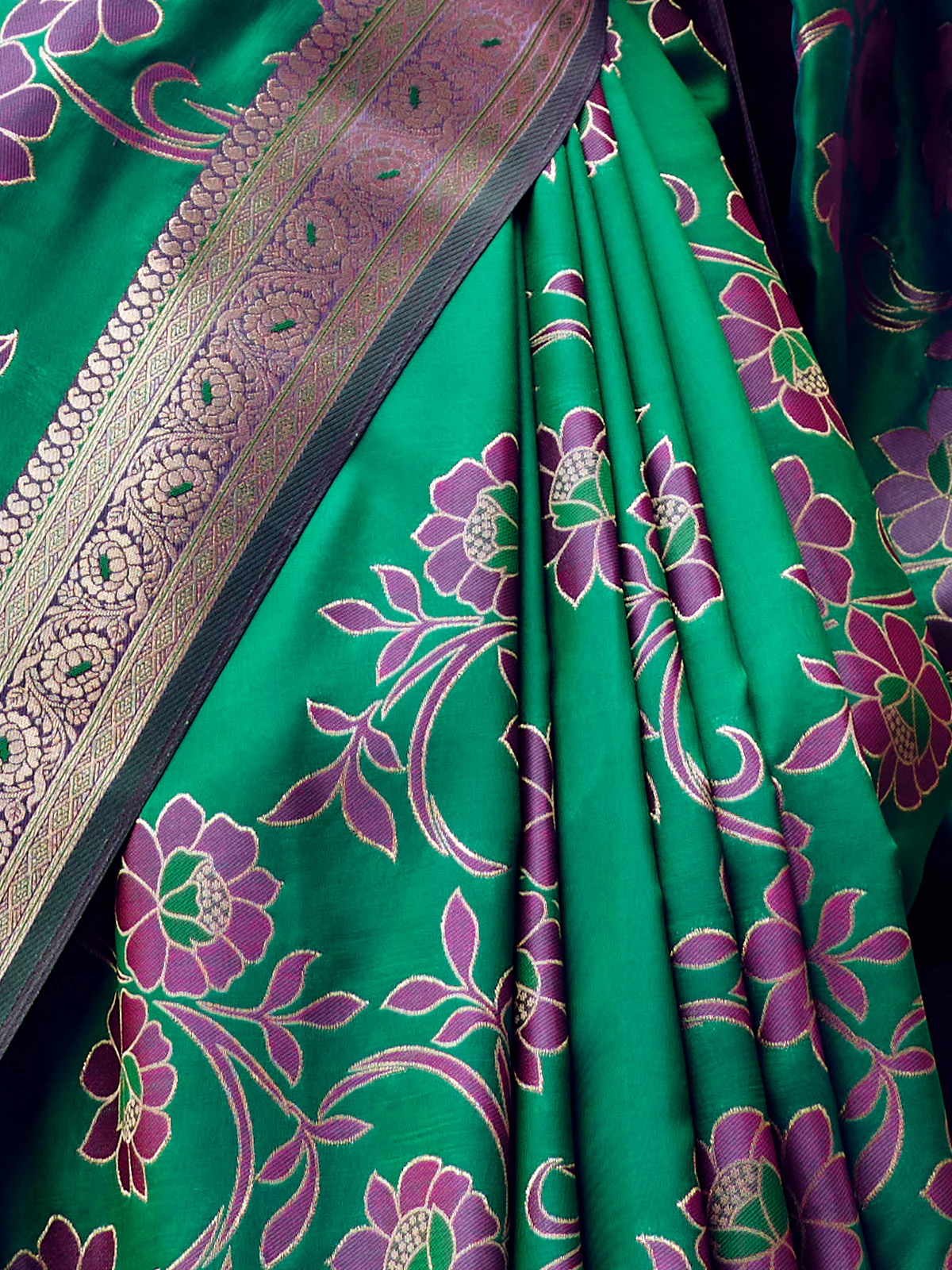 Odette Teal Handloom Woven Satin Saree For Women - Image 5