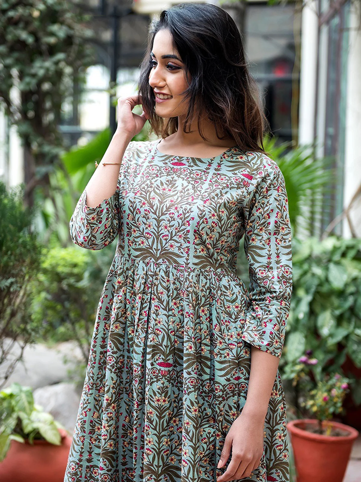 Odette Teal Muslin Stitched Gown For Women - Image 3